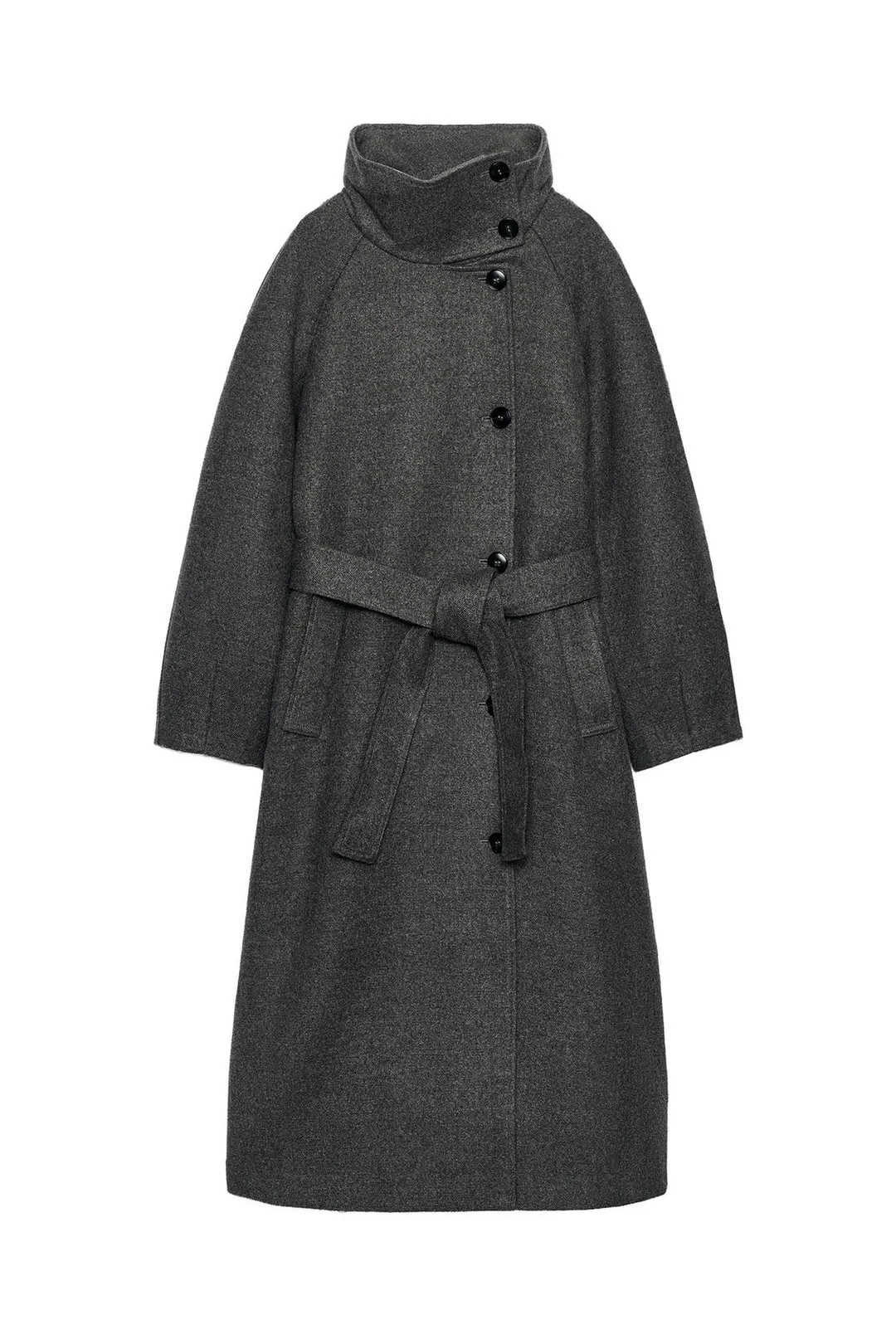 Пальто с высоким воротником и поясом, Zara