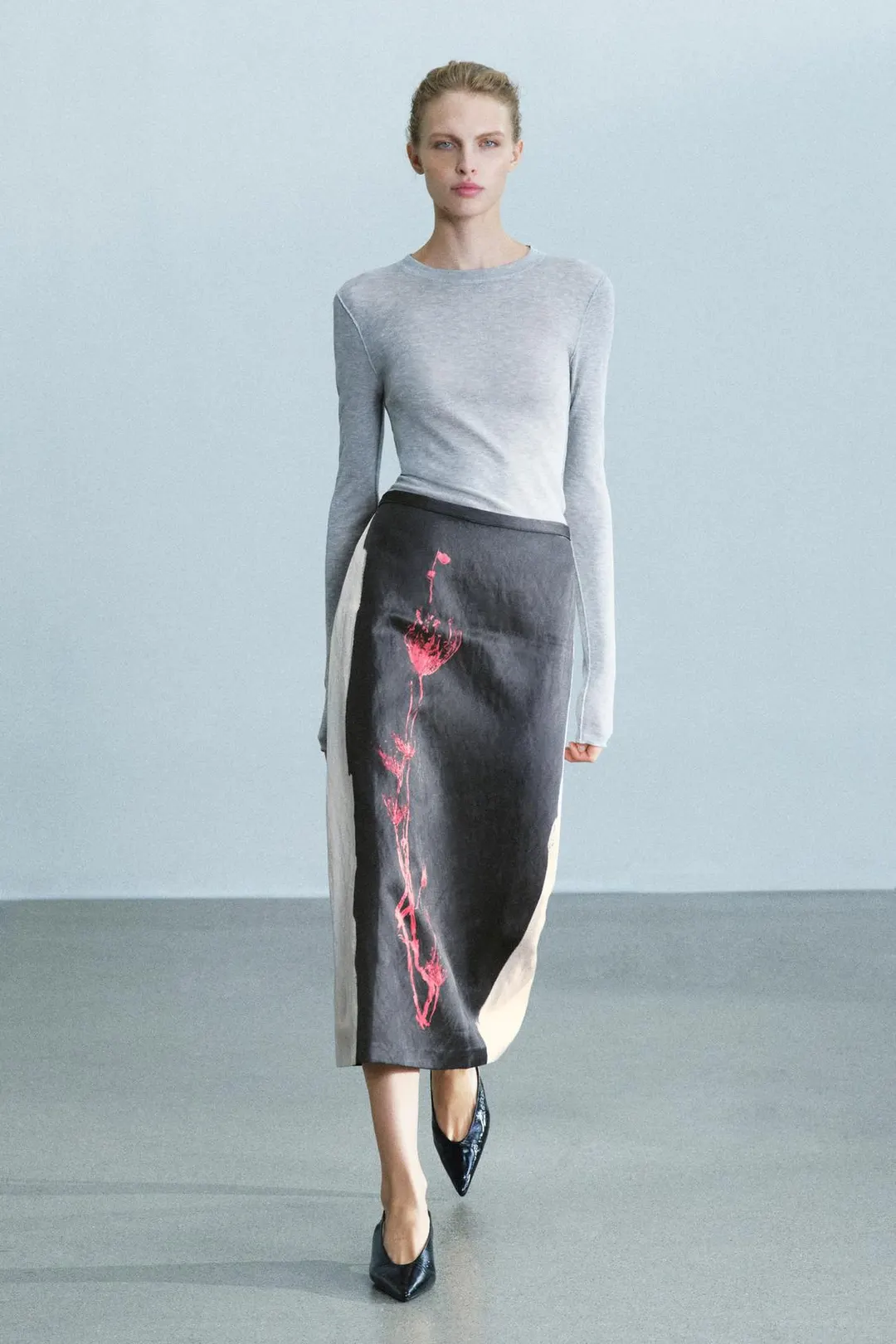 Юбка миди с принтом ZW Collection, Zara