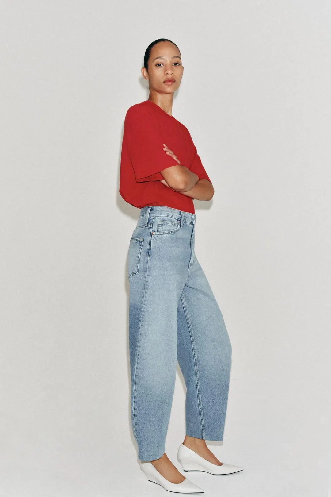 Джинсы ZW Collection зауженного книзу кроя с высокой посадкой, Zara