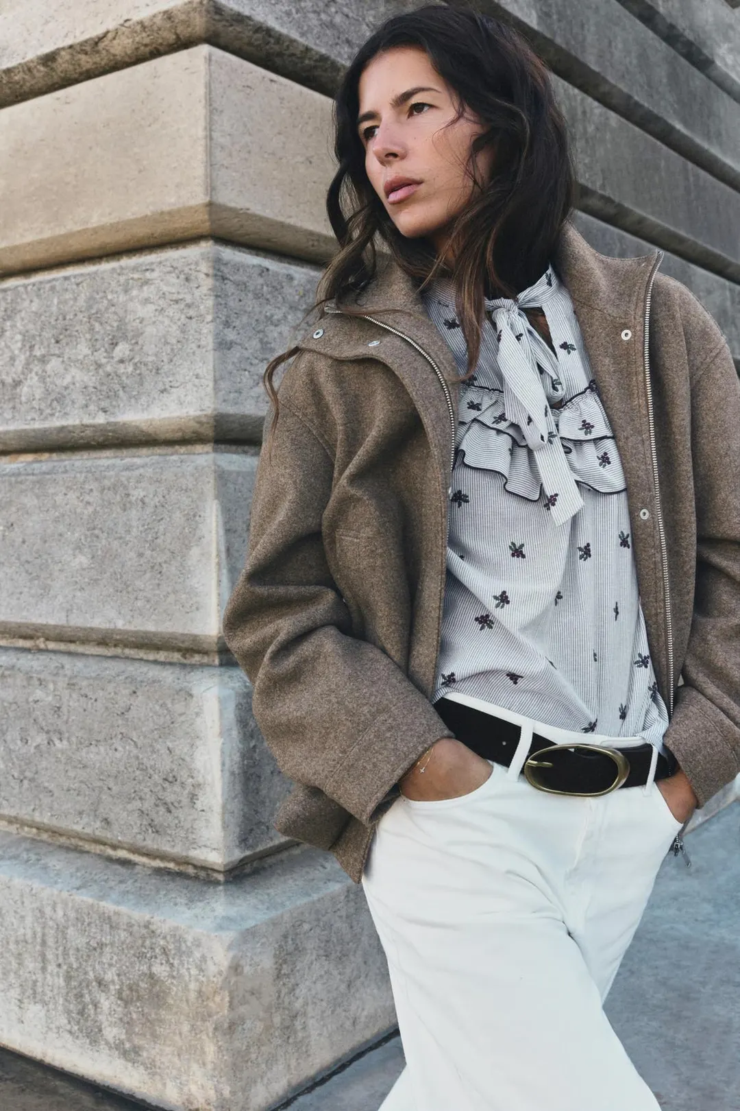 Мягкая куртка со сборками и высоким воротником, Zara