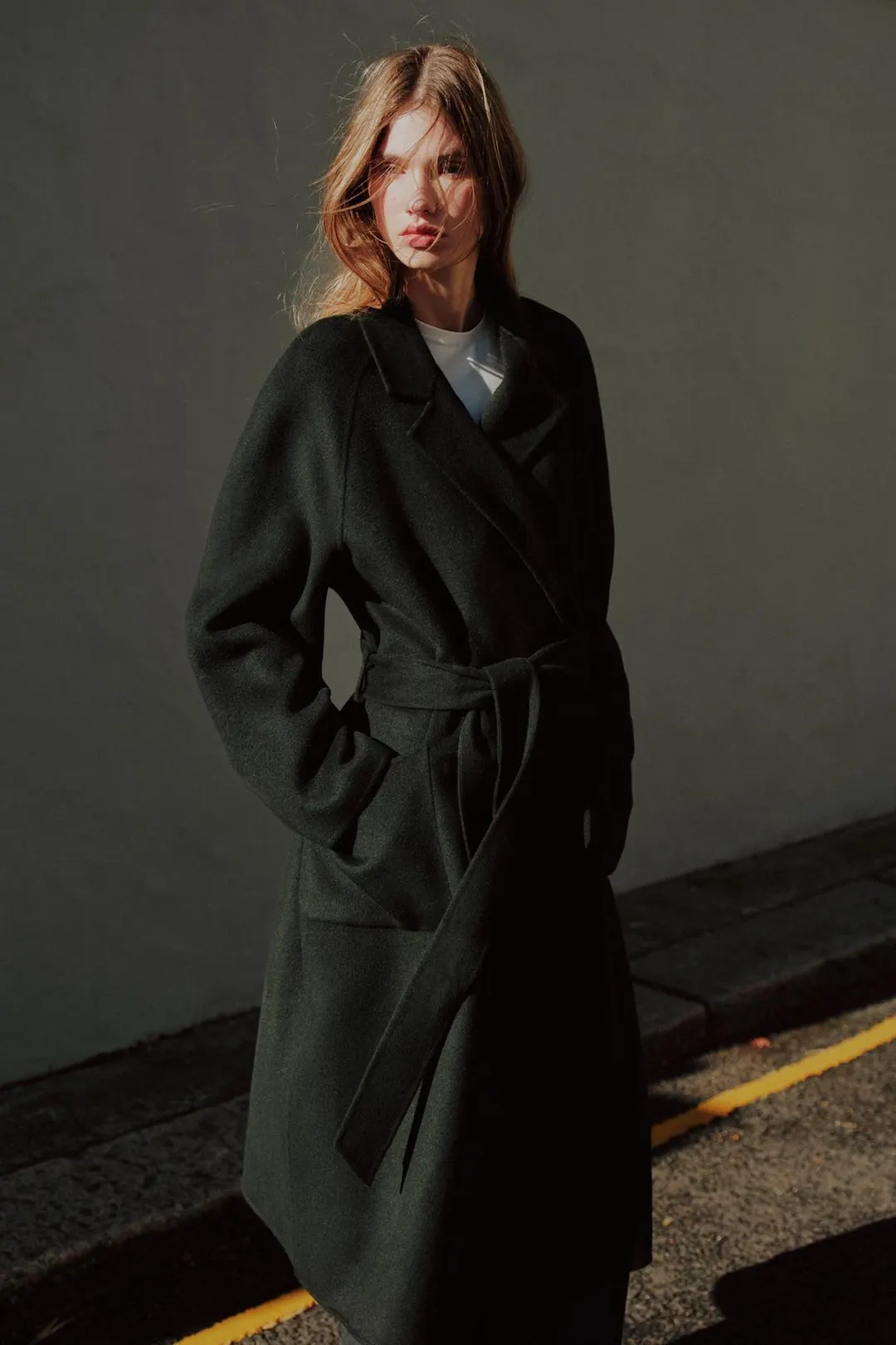 Пальто из смесовой шерсти с поясом, Zara