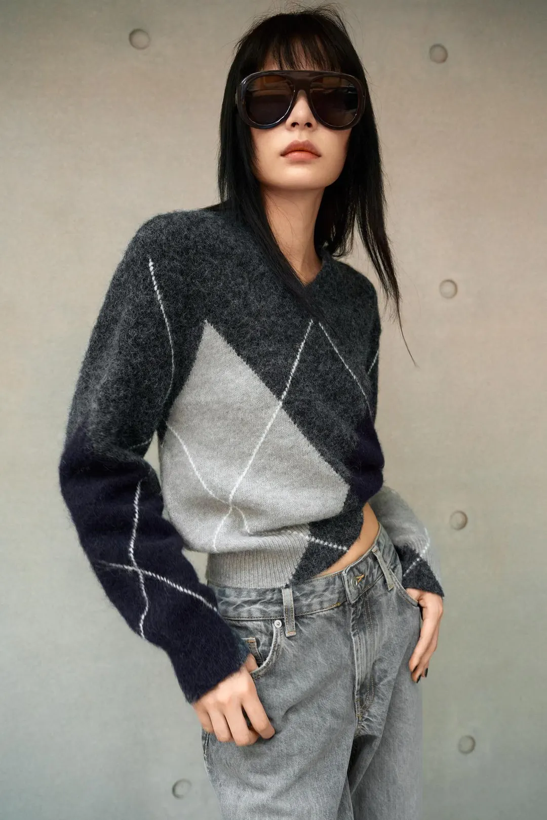 Джемпер с узором аргайл и ворсистой отделкой, Zara