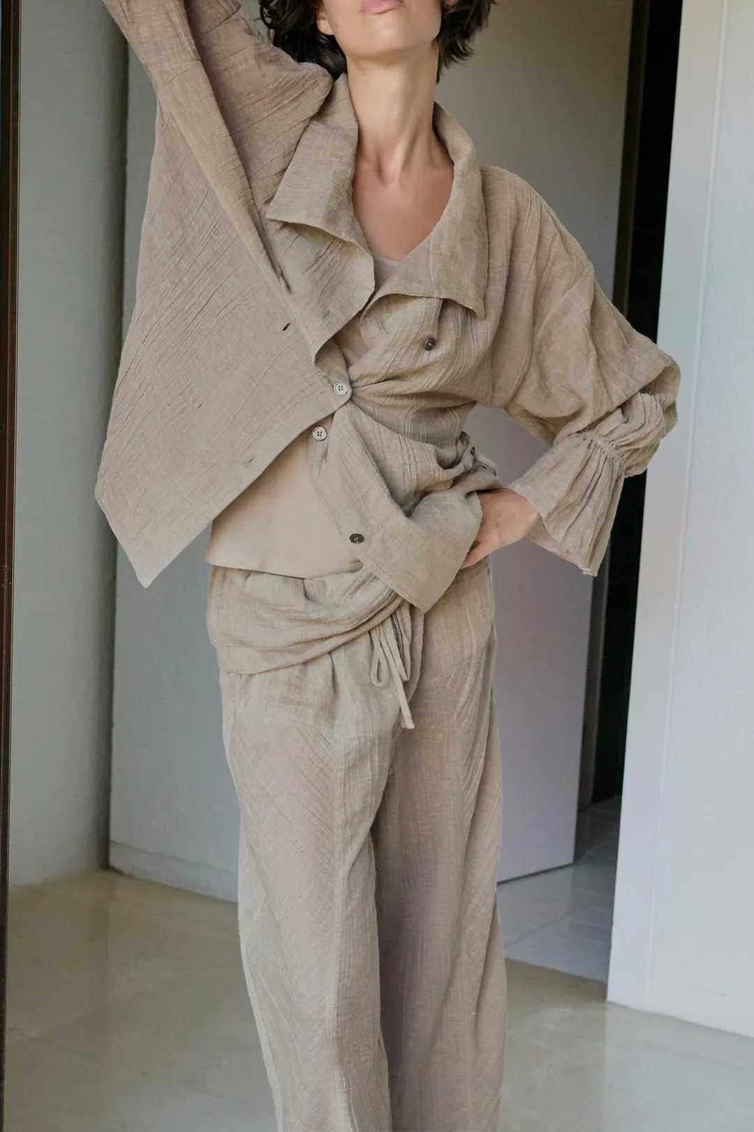 Рубашка из смеси льна с завязками, Zara