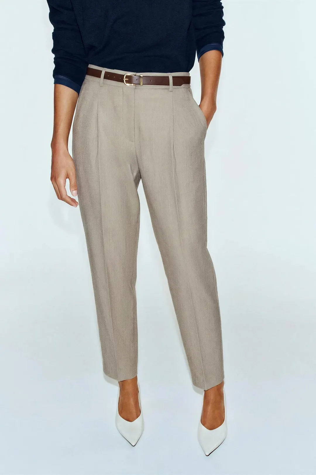 Укороченные брюки с поясом, Zara