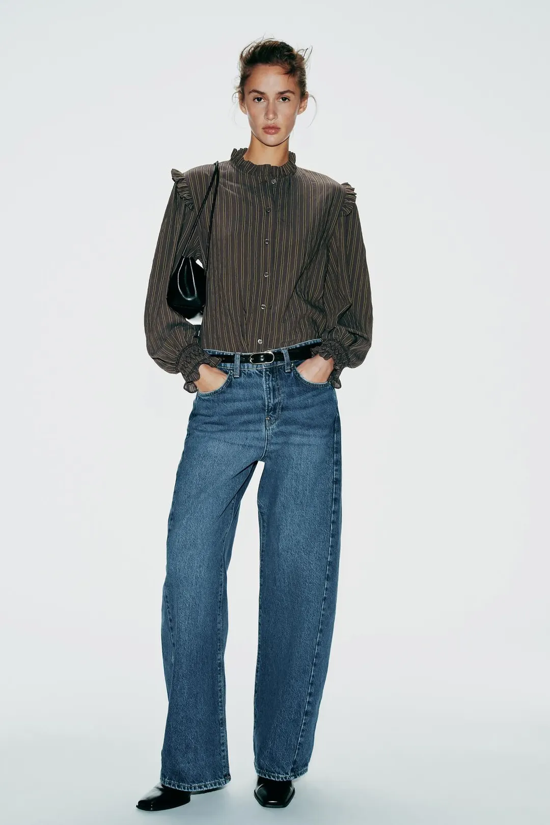 Блузка в полоску с оборками, Zara