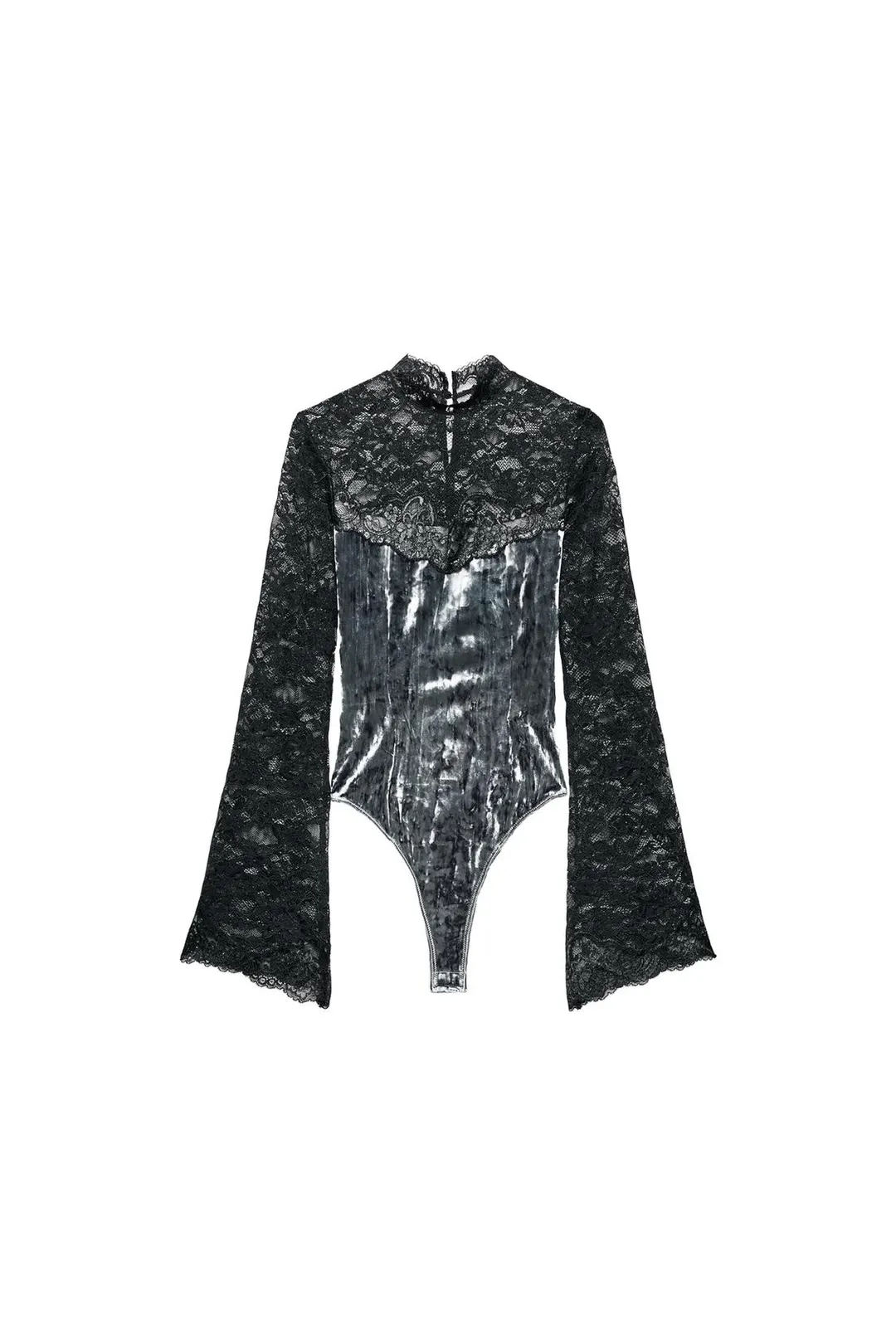 Боди из бархата с контрастным кружевом, Zara