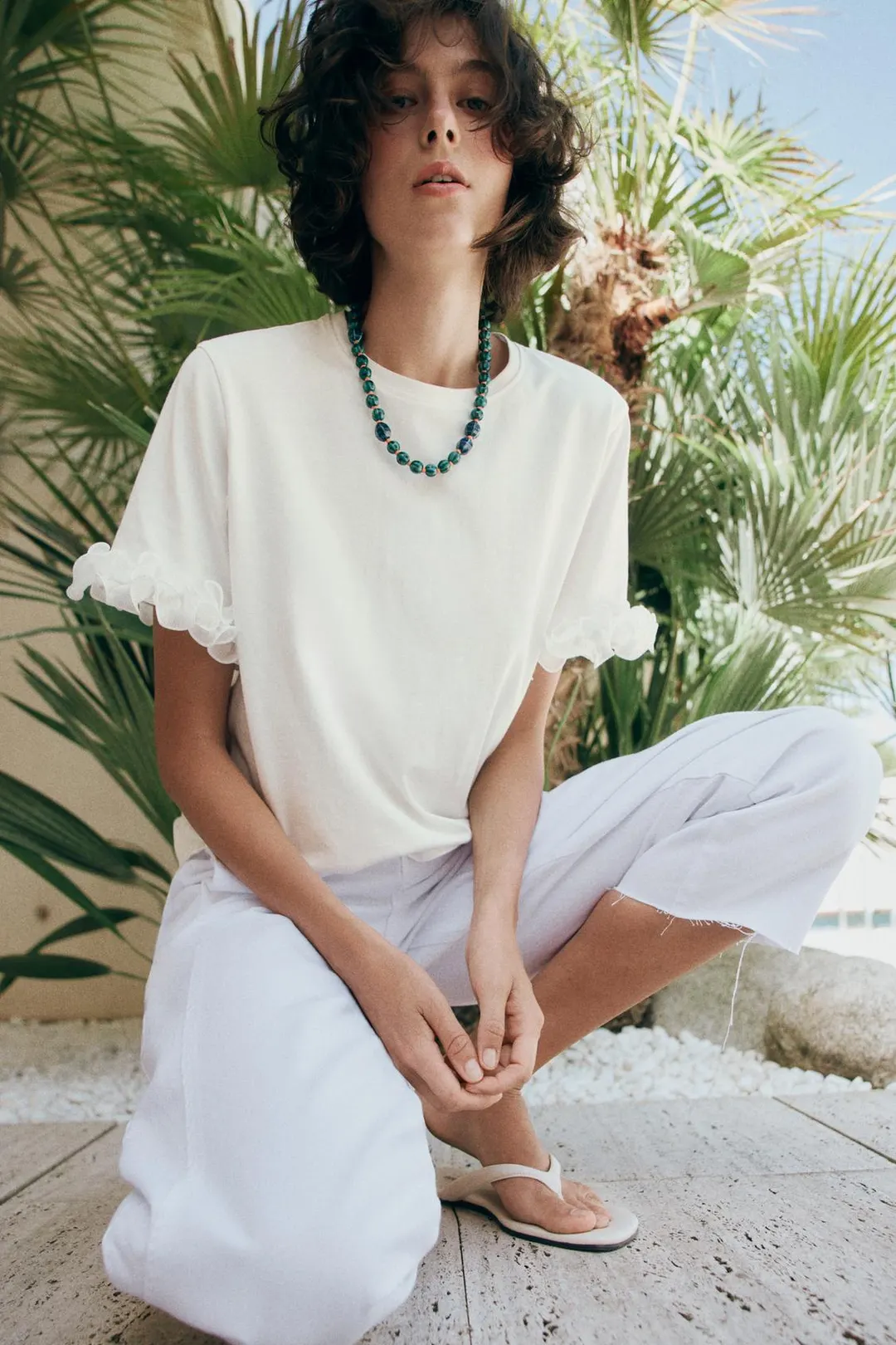 Хлопковая футболка с оборкой, Zara