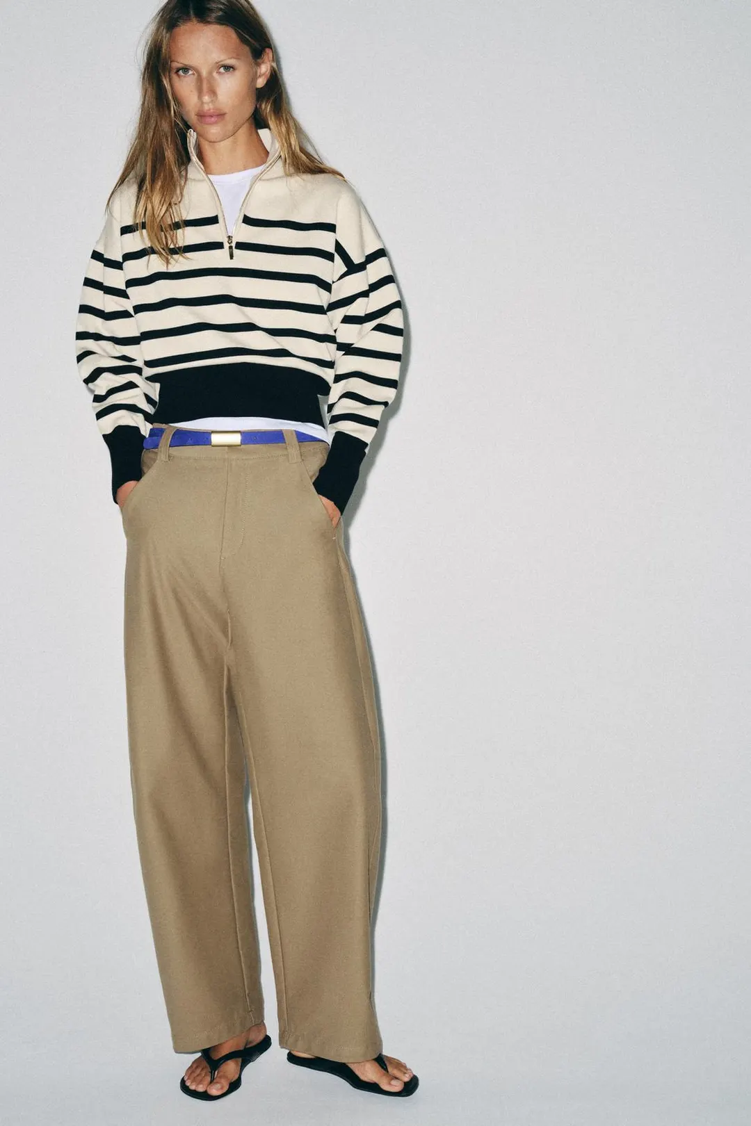 Полосатый трикотажный свитер на молнии, Zara