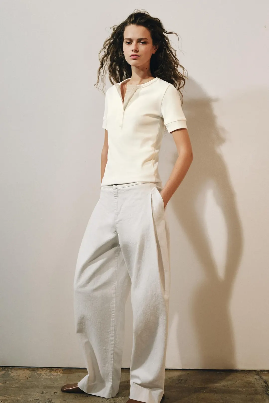 Футболка в рубчик на пуговицах, Zara