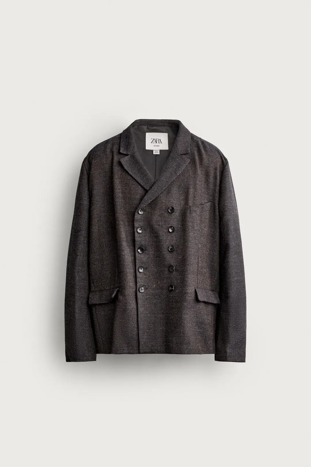 Двубортный костюмный жакет из фактурной смесовой шерсти, Zara