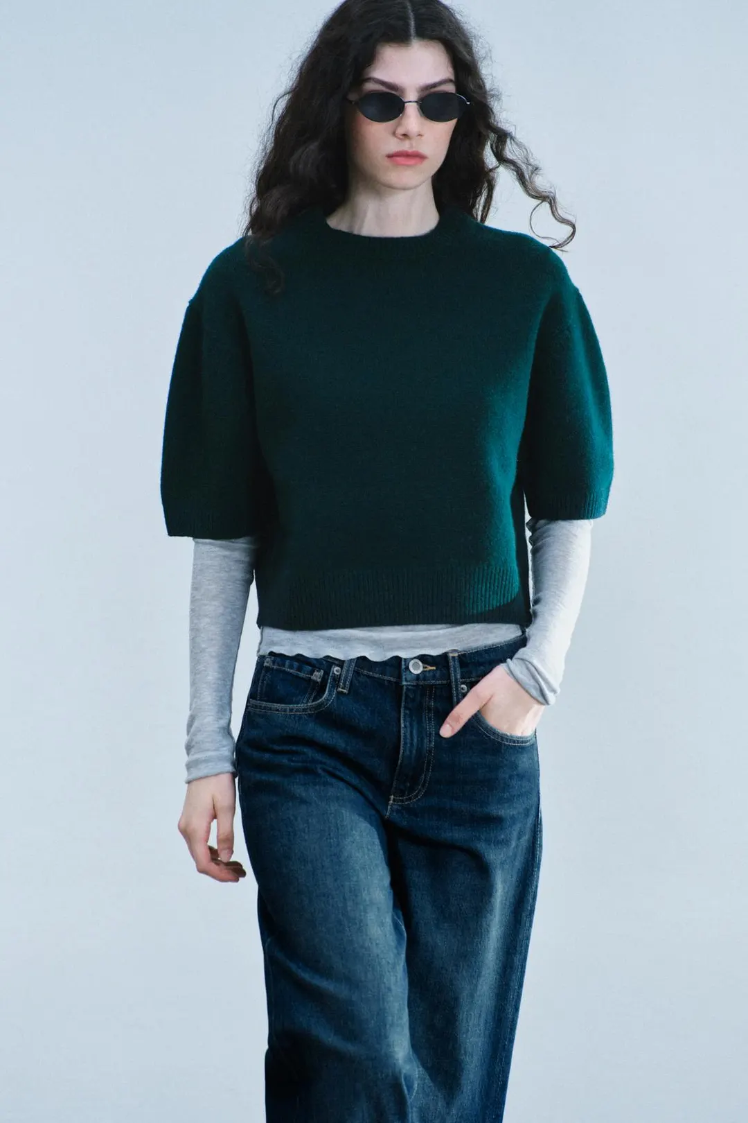 Свитер объемного кроя с короткими рукавами из 100% шерсти, Zara
