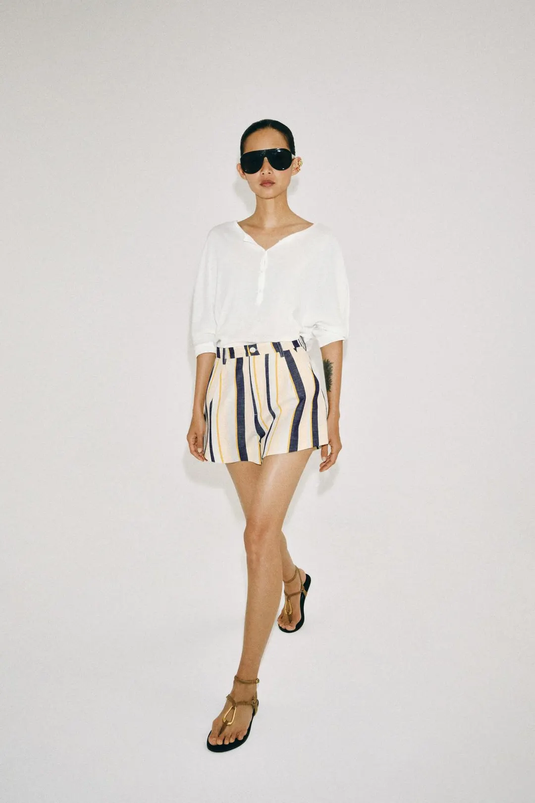 Шорты ZW Collection в полоску со складками, Zara