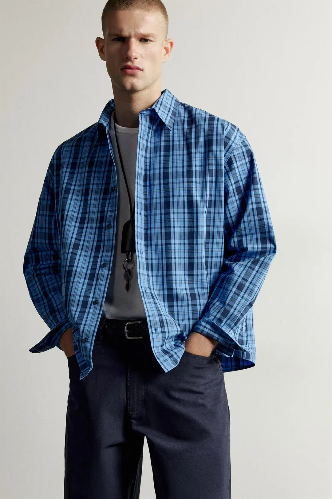 Рубашка свободного кроя в клетку, Zara
