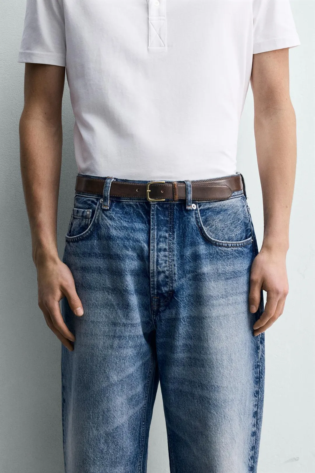 Кожаный ремень с эффектом винтажности, Zara