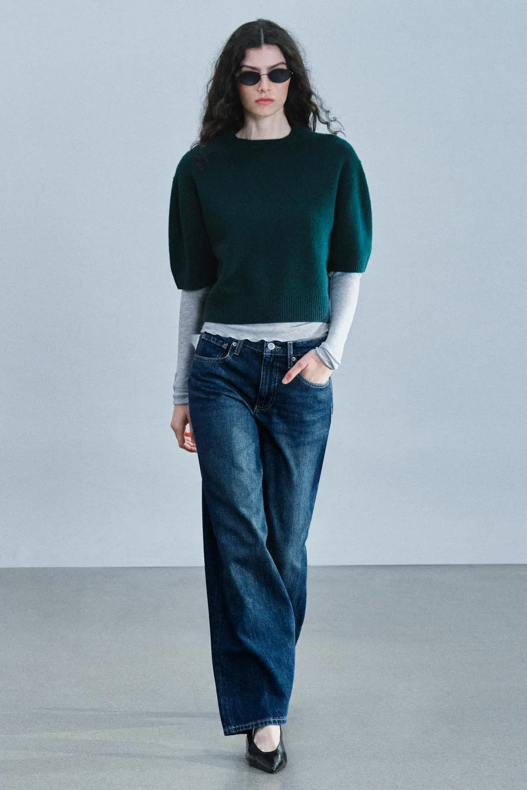 Свитер объемного кроя с короткими рукавами из 100% шерсти, Zara