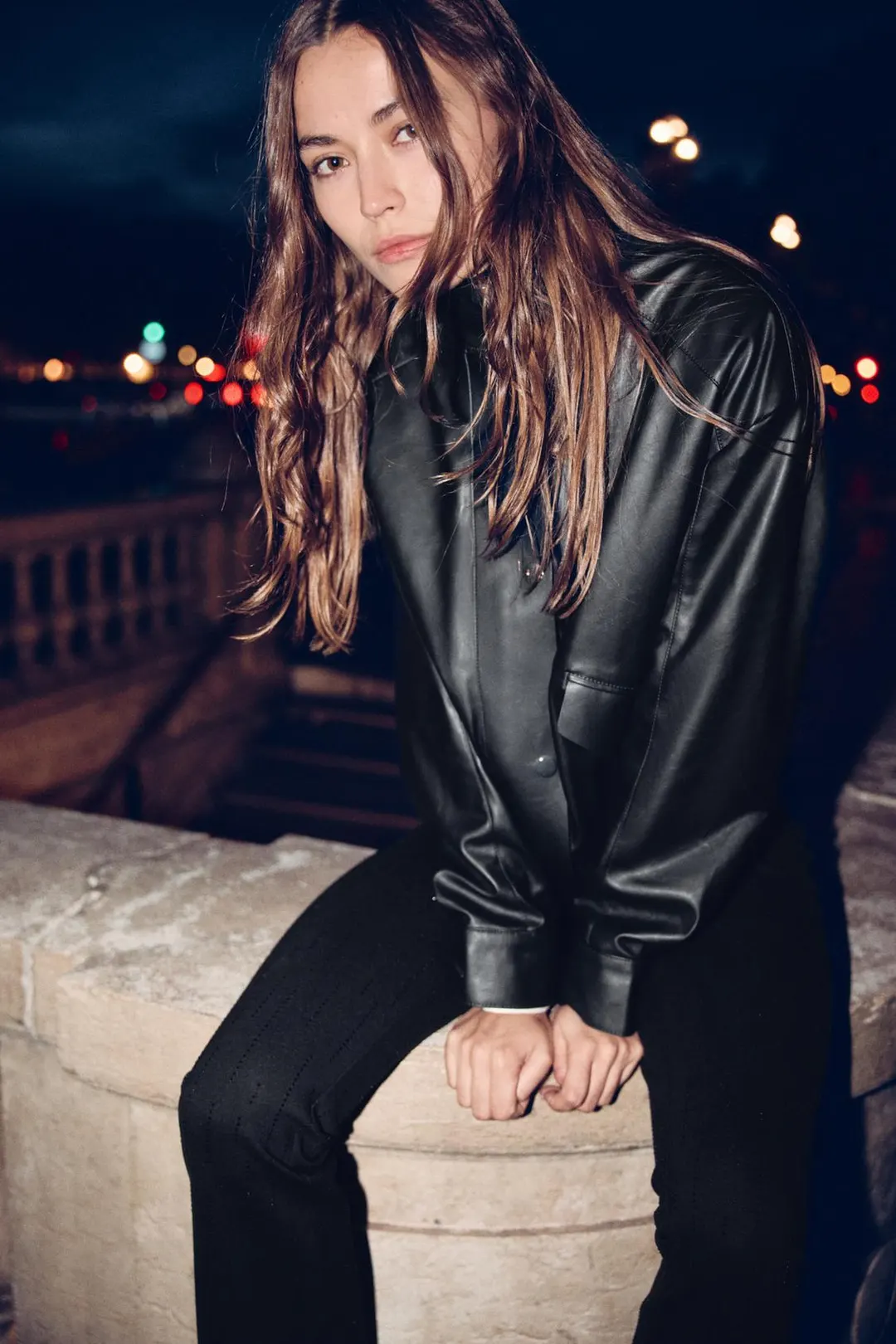 Куртка под кожу с высоким воротником, Zara