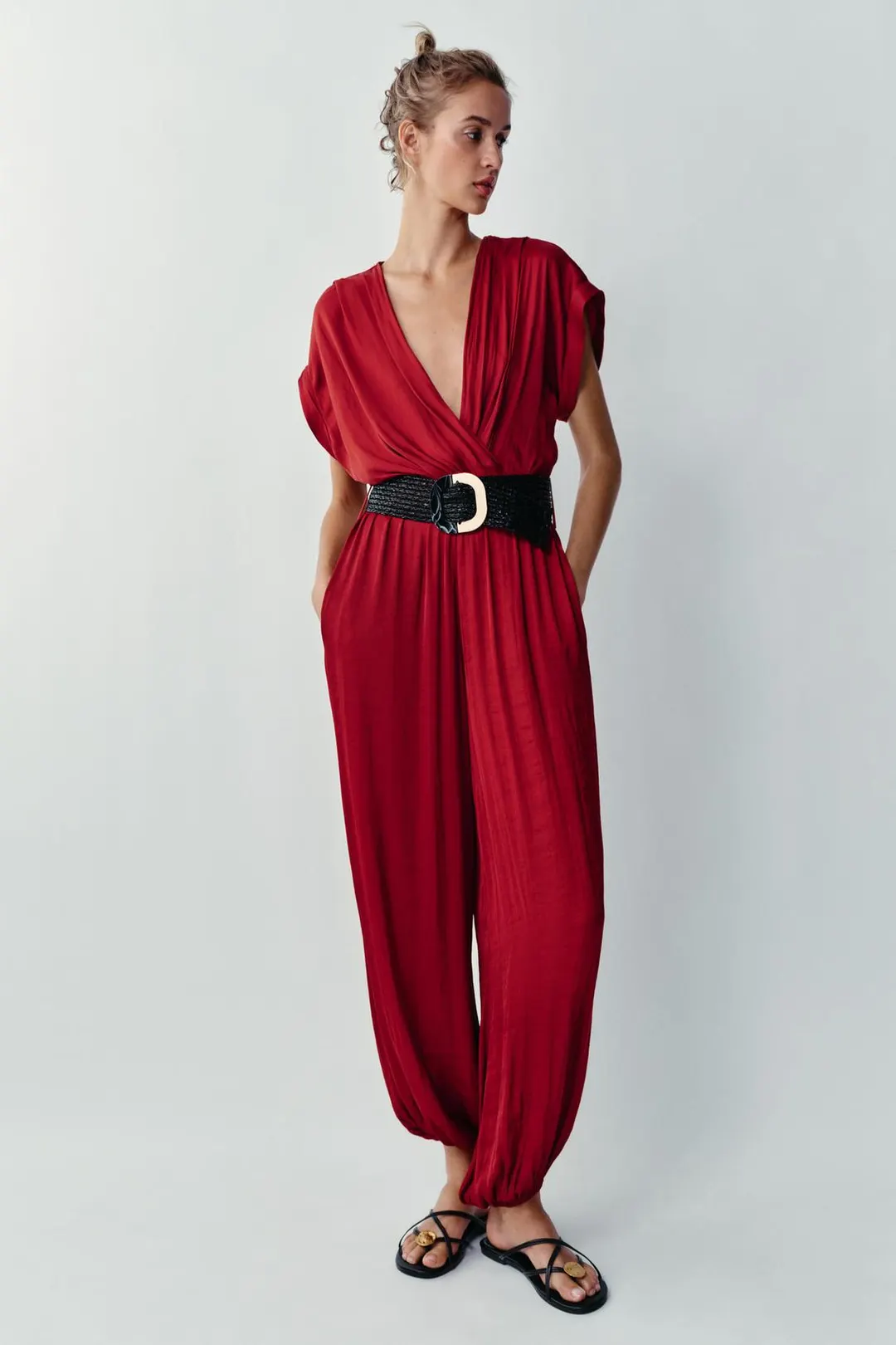 Комбинезон из сатина с поясом, Zara