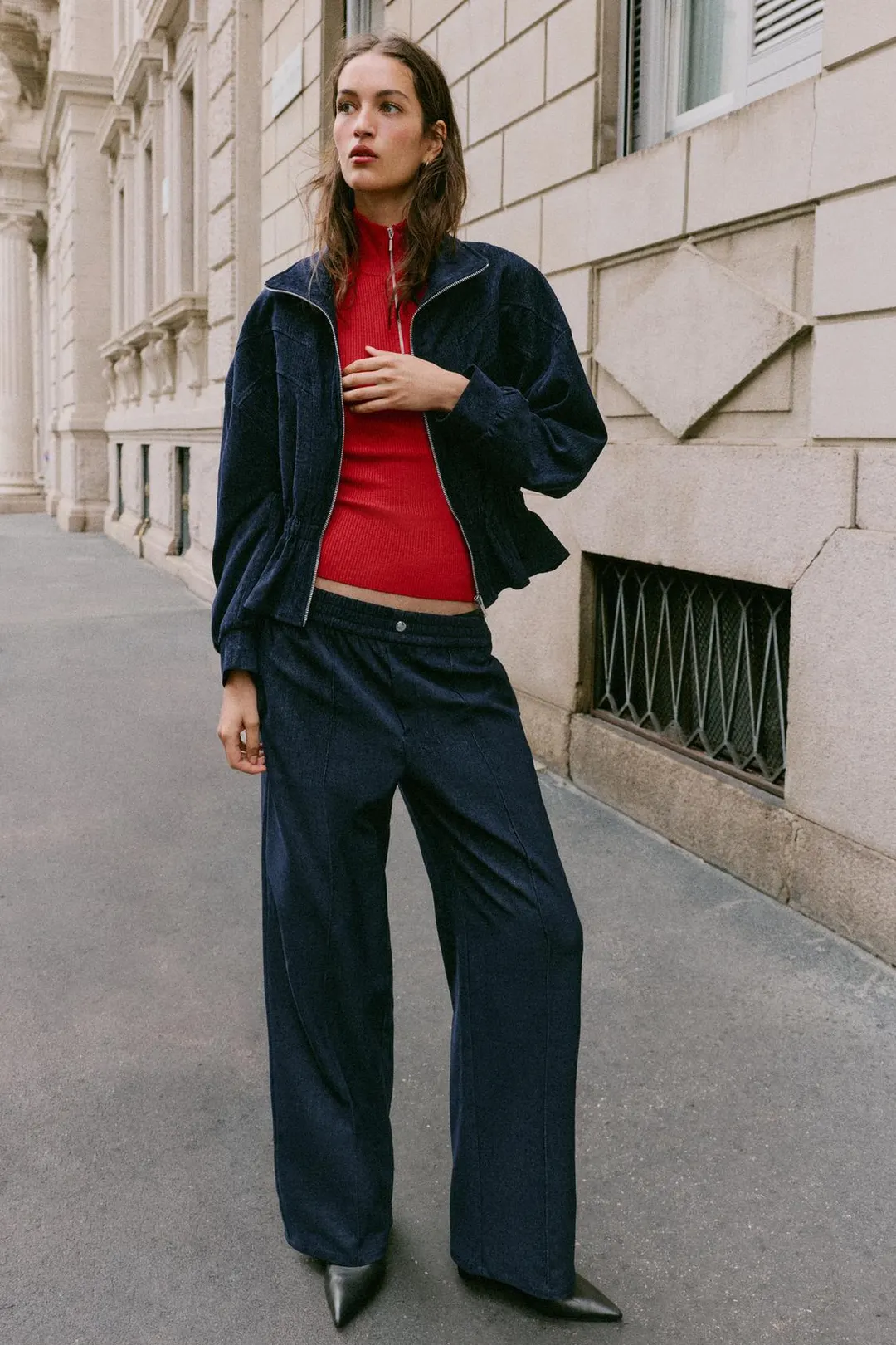 Жакет с баской и эластичным поясом, Zara