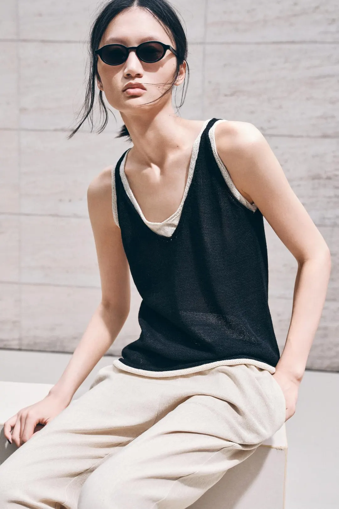 Комбинированный вязаный топ, Zara