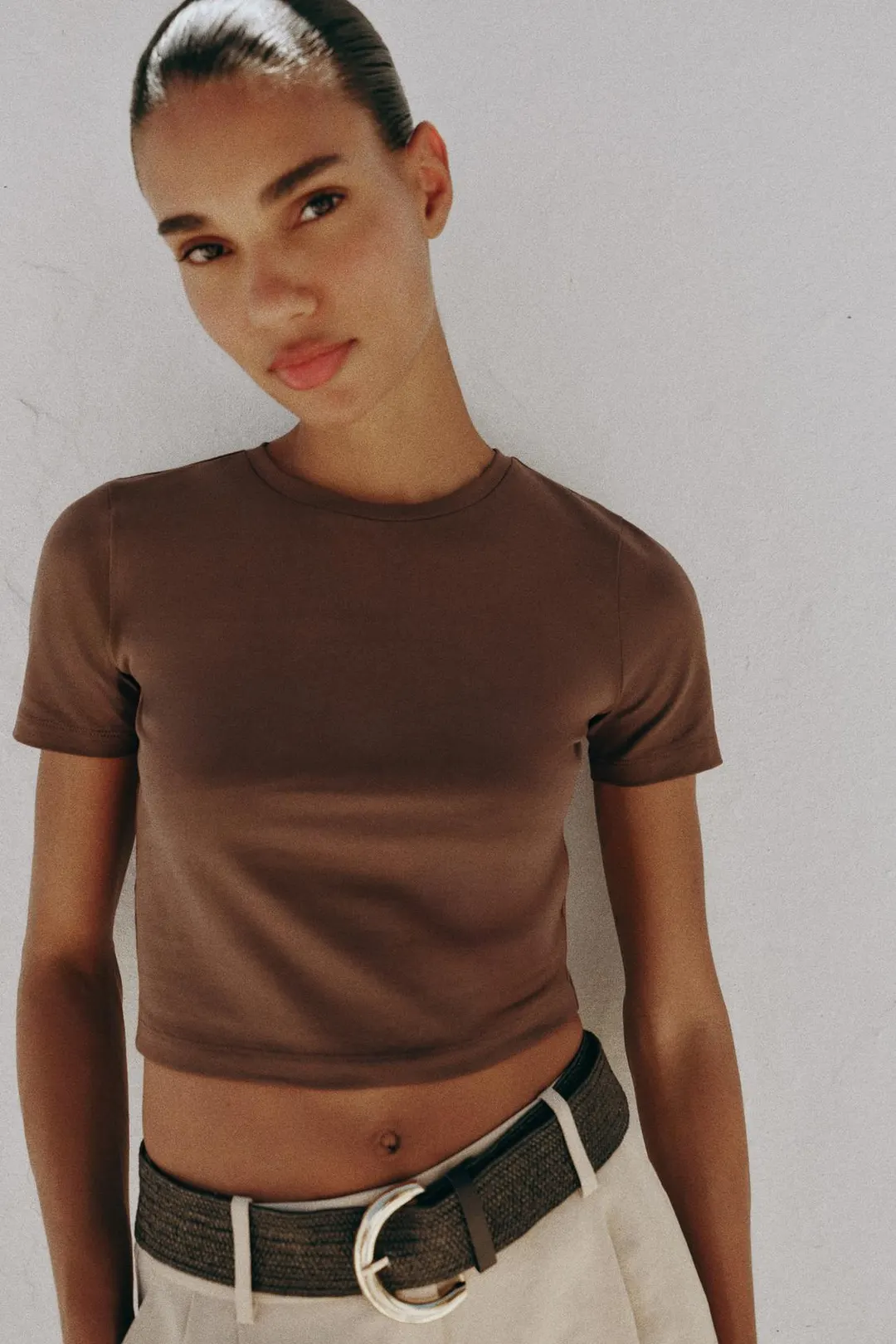 Укороченная футболка с короткими рукавами, Zara