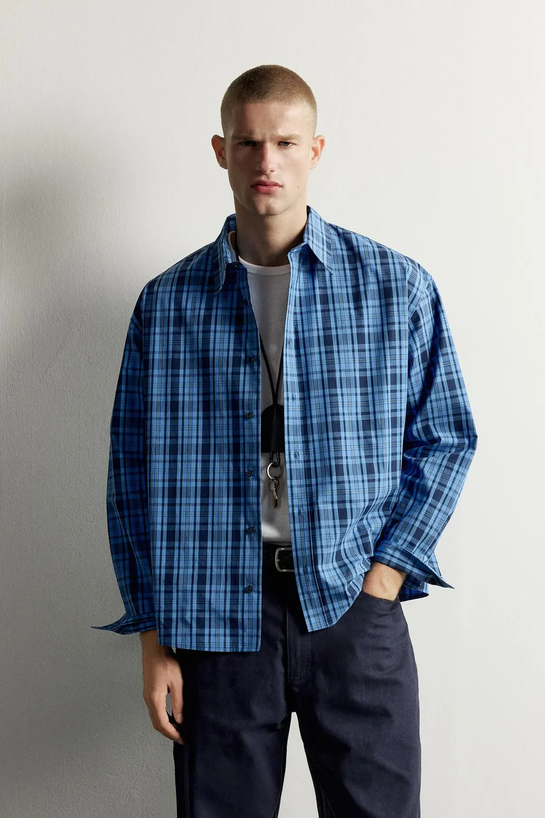 Рубашка свободного кроя в клетку, Zara