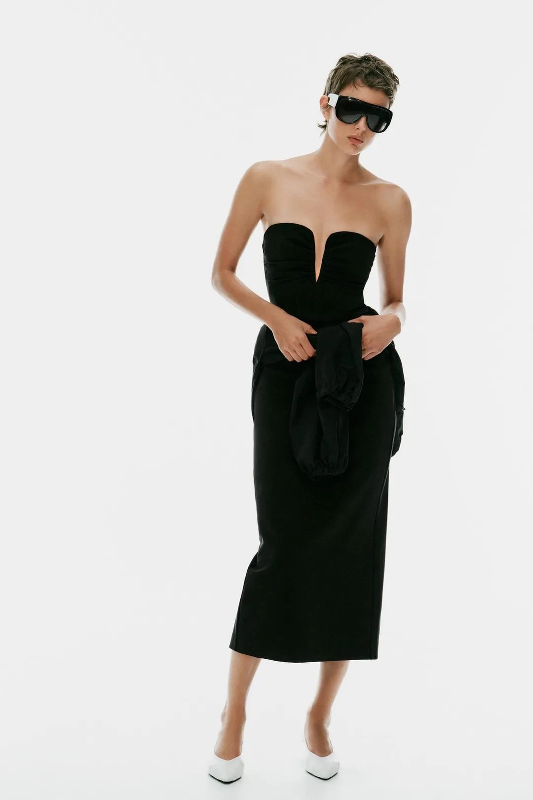 Платье миди с вырезом и сборками, Zara