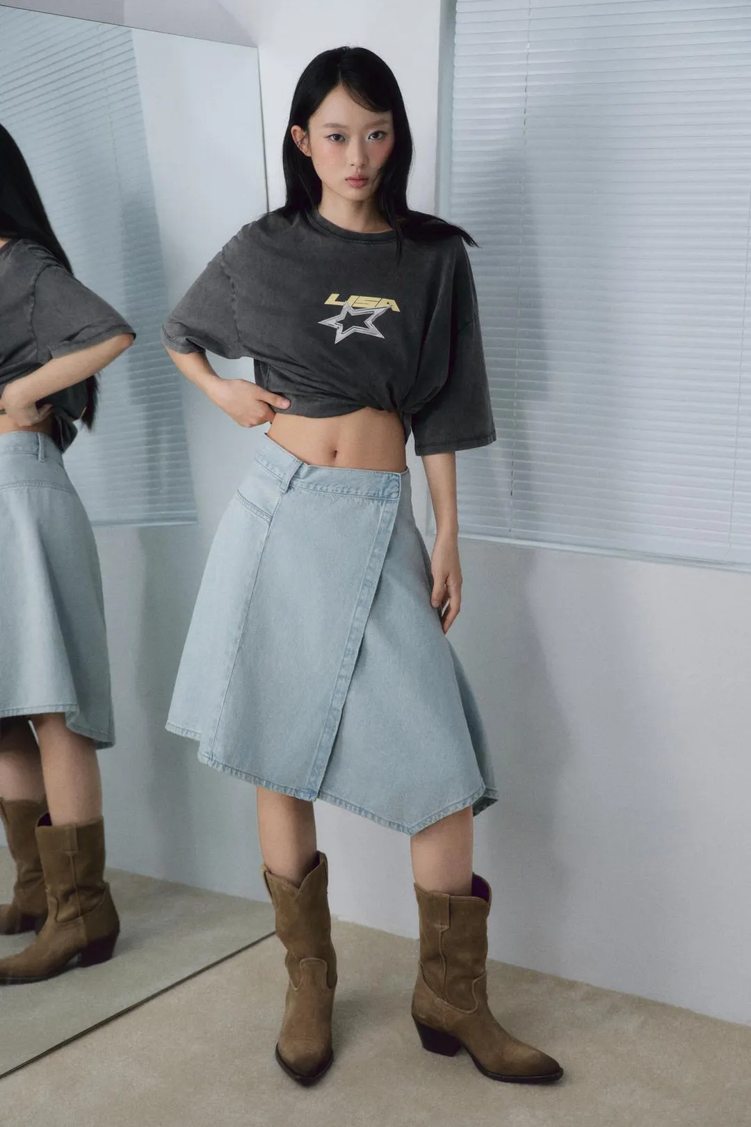 Однотонная футболка с эффектом стирки, Zara