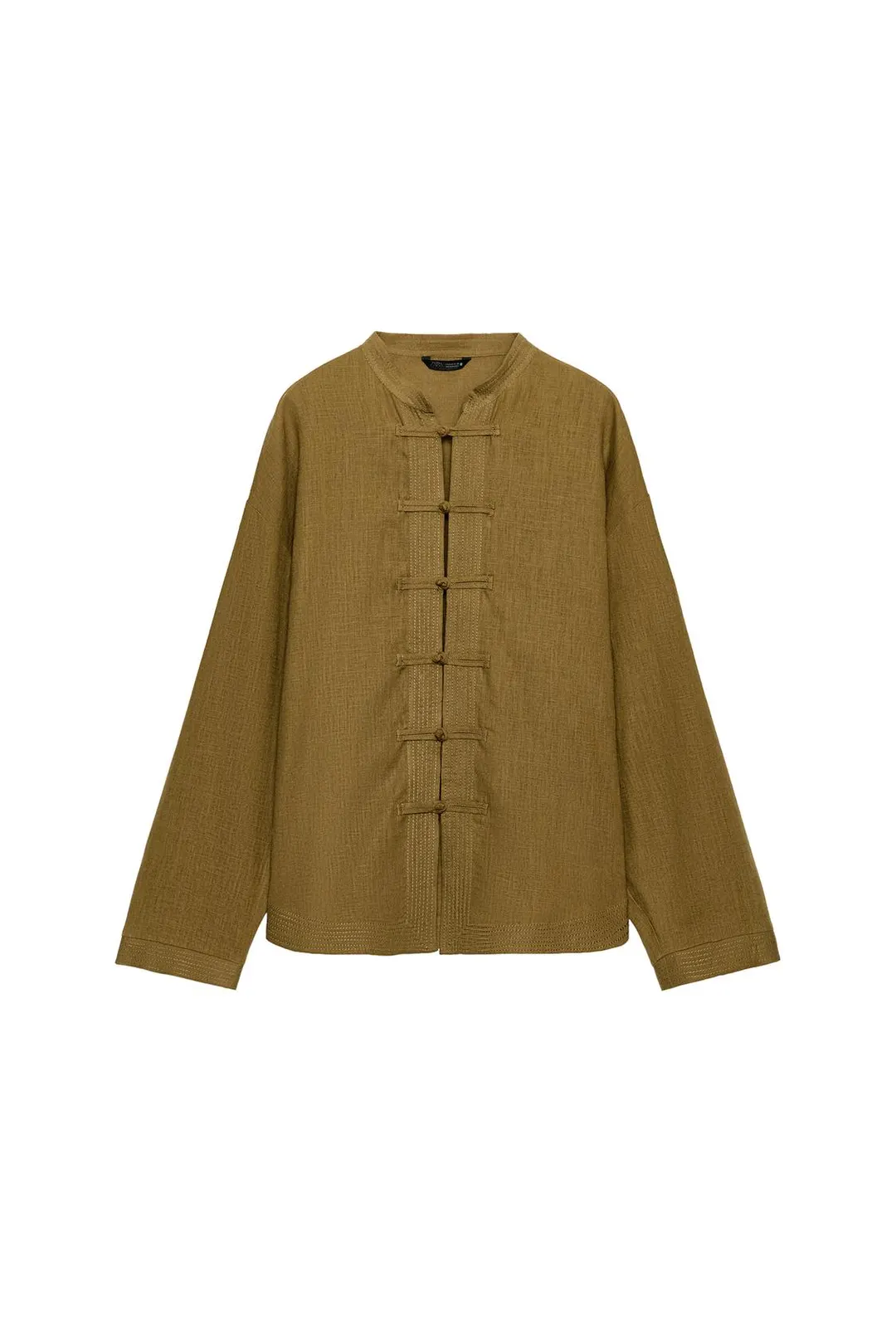 Рубашка из смесового льна с застежкой-клевант, Zara