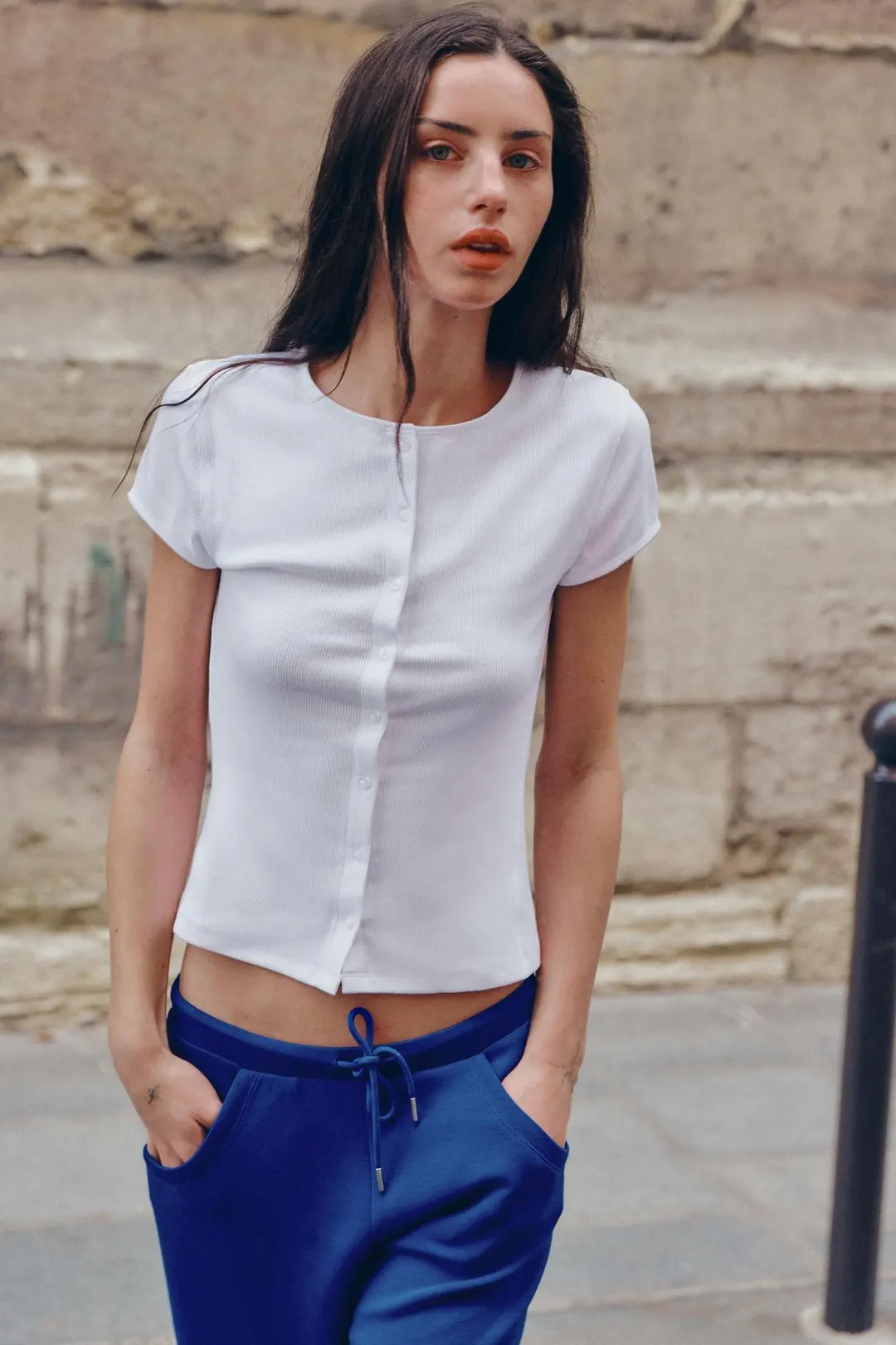 Футболка в рубчик с застежкой на пуговицы, Zara