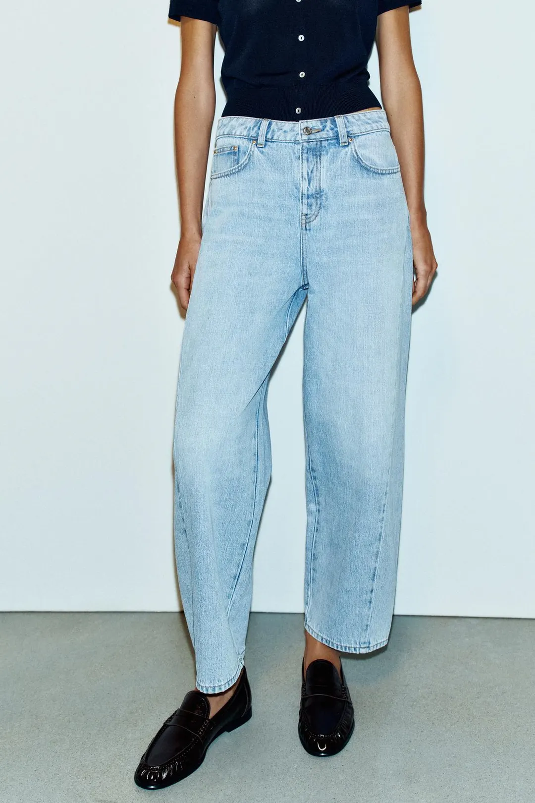 Джинсы-баллоны Z1975 с высокой посадкой и рельефными швами, Zara
