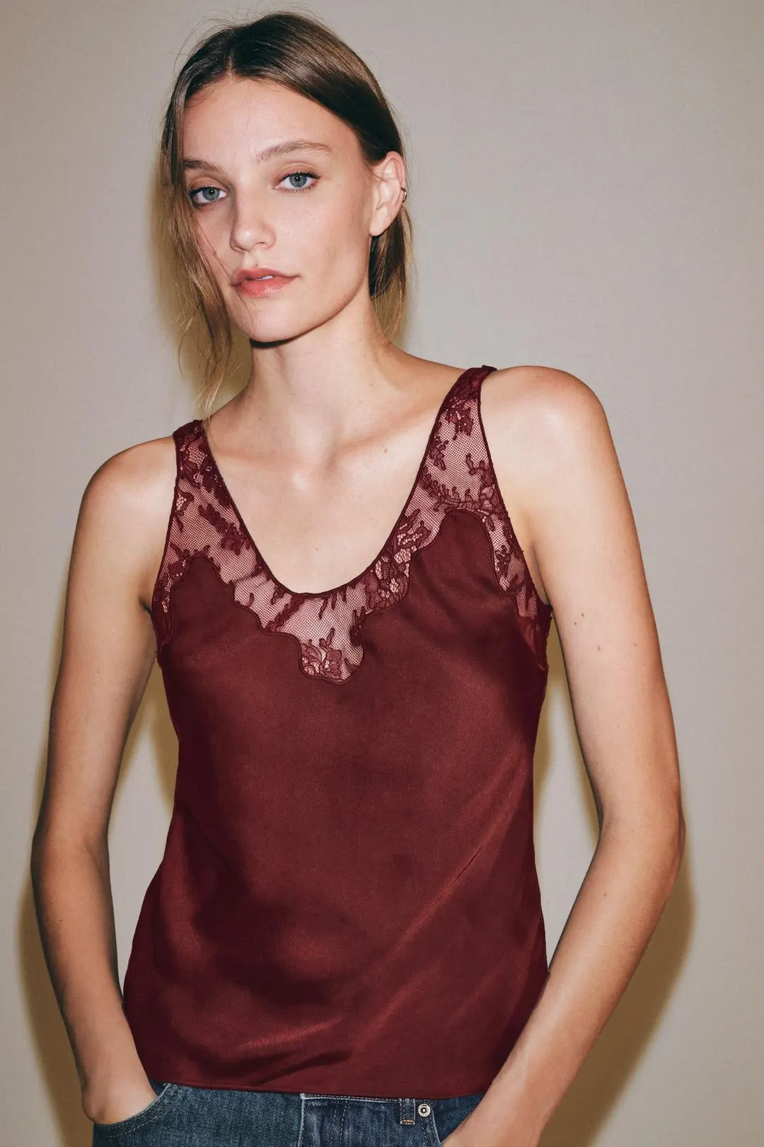 Кружевной топ в бельевом стиле ZW Collection, Zara