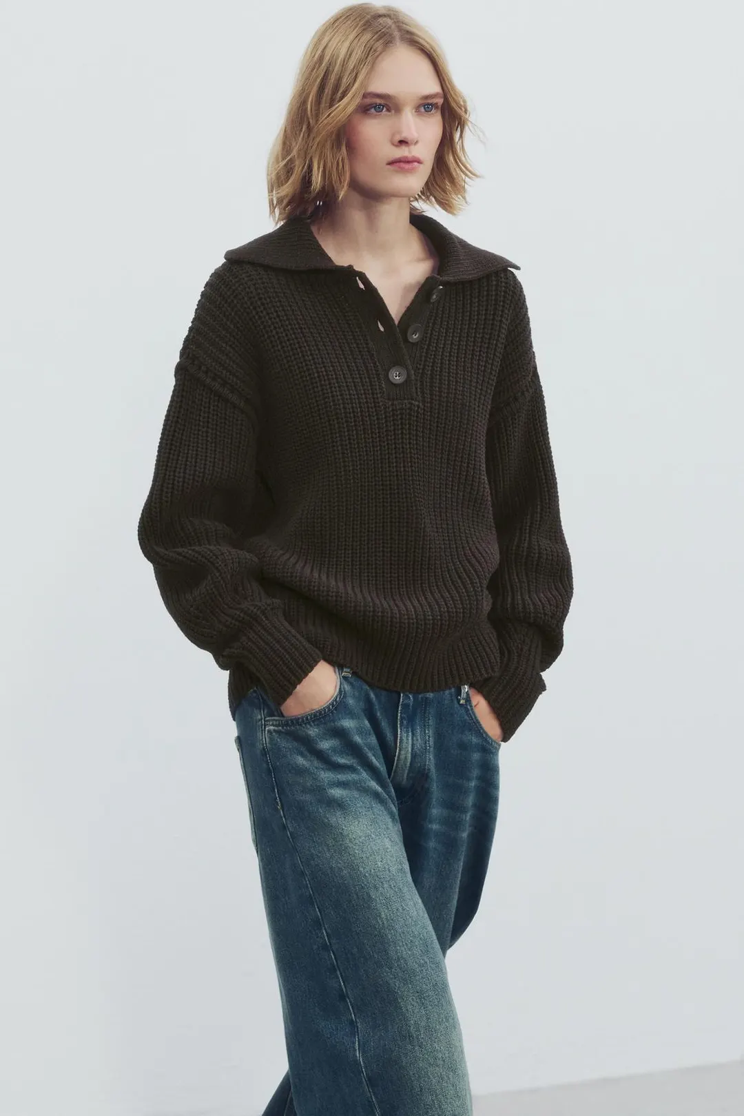 Свитер вязаный с воротником поло, Zara