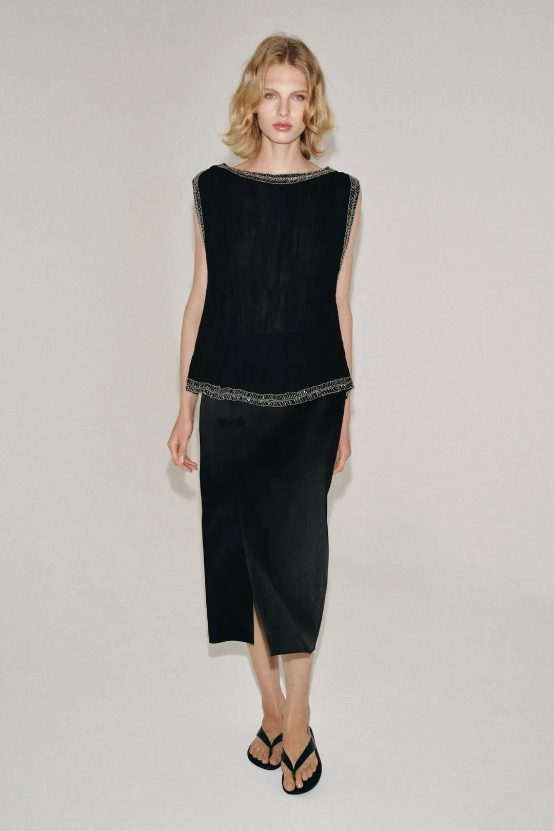 Жаккардовый топ с бусинами ZW Collection, Zara