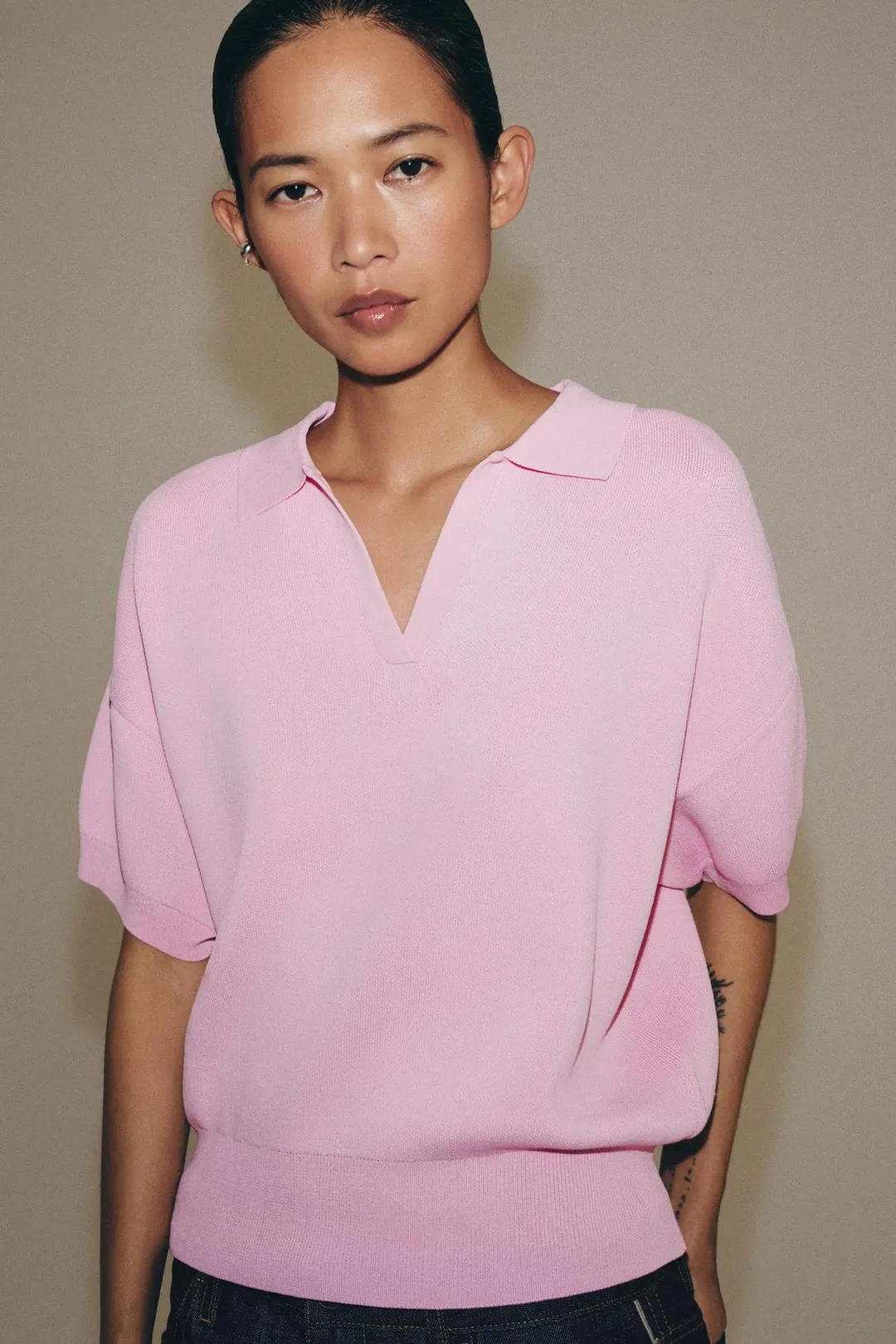 Вязаное поло с короткими рукавами, Zara