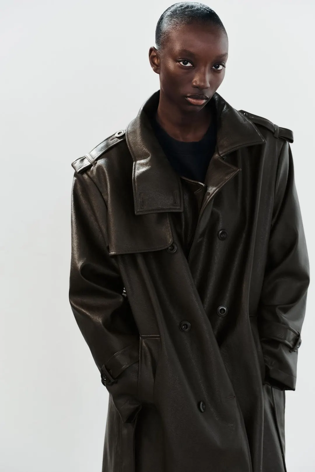 Тренч длинный под кожу, Zara