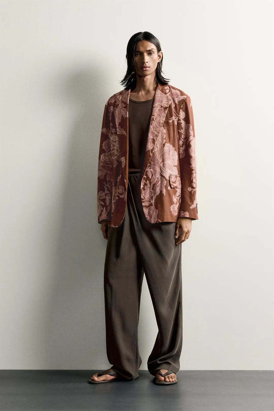 Пиджак свободного кроя из смесового льна с принтом Limited Edition, Zara