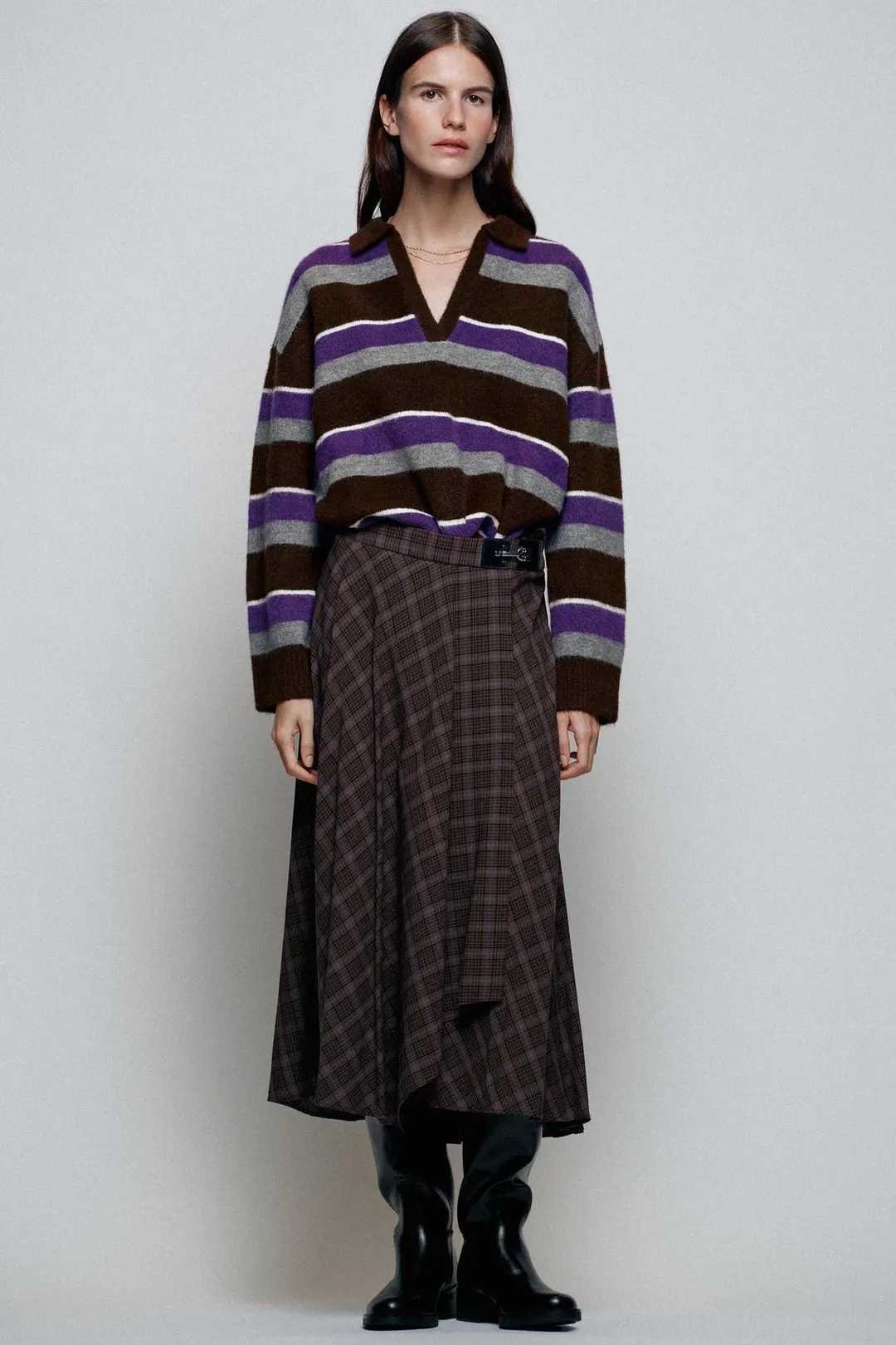 Юбка миди в клетку с металлическими деталями, Zara