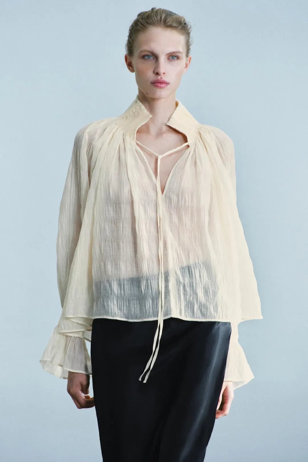 Блузка со сборками из смесового лиоцелла ZW Collection, Zara