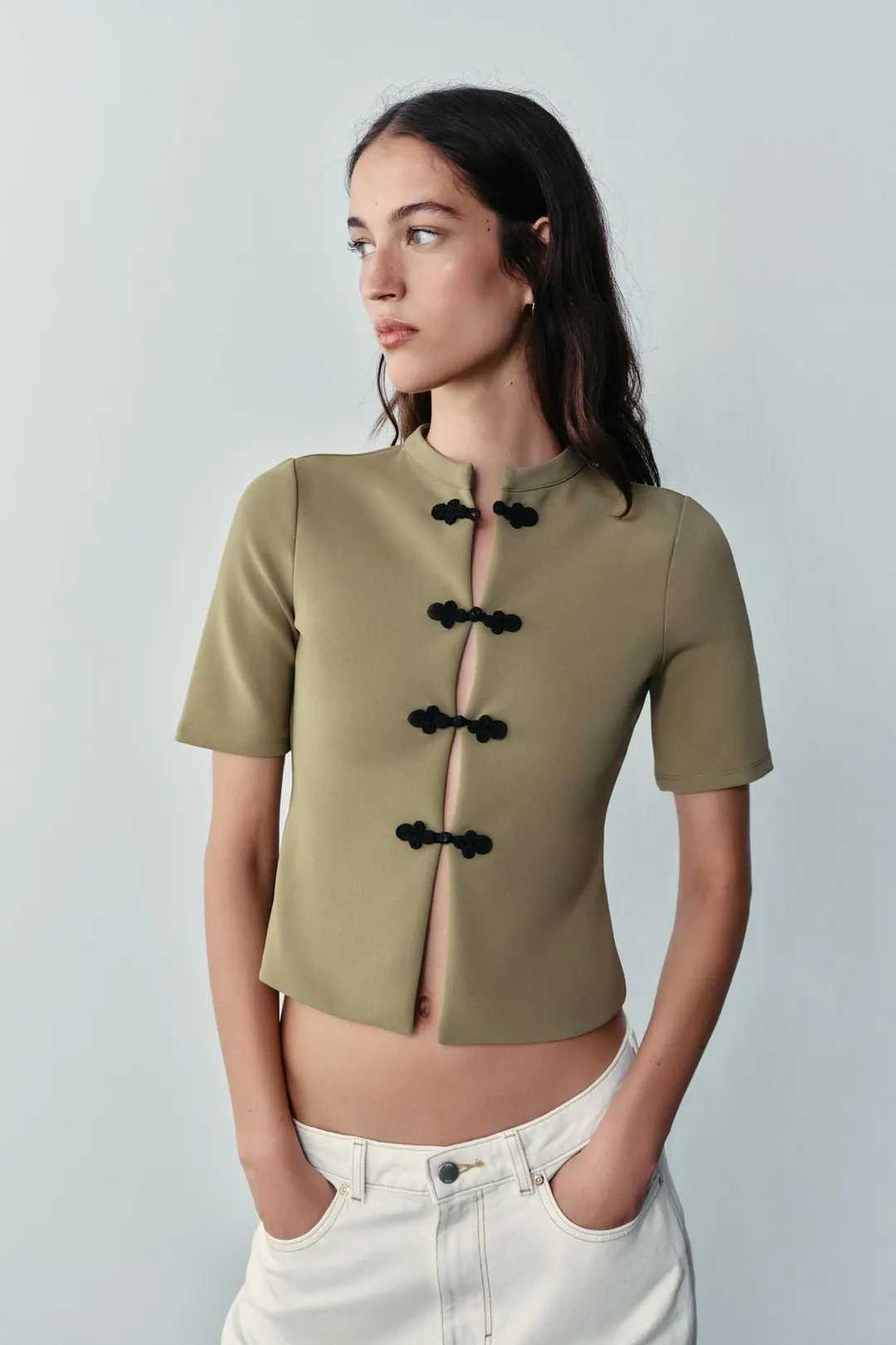 Топ с короткими рукавами и узелковой застежкой, Zara
