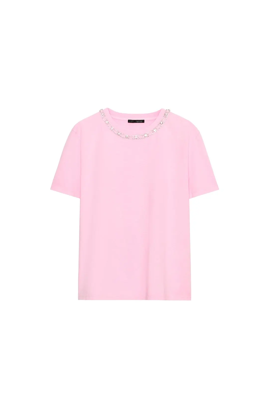 Футболка с эффектом стирки и декоративными камнями, Zara