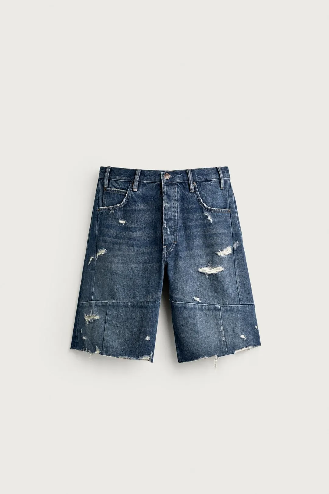 Джинсовые шорты бермуды свободного кроя со швами, Zara