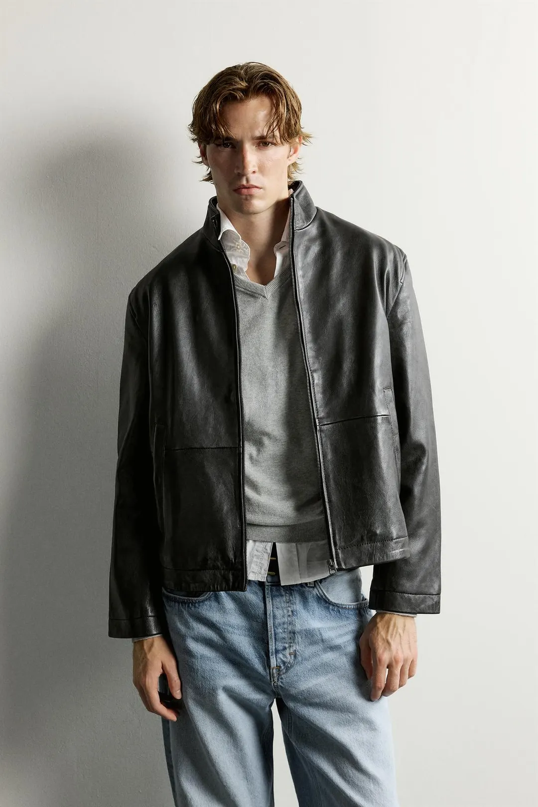 Куртка кожаная с эффектом выцветания, Zara