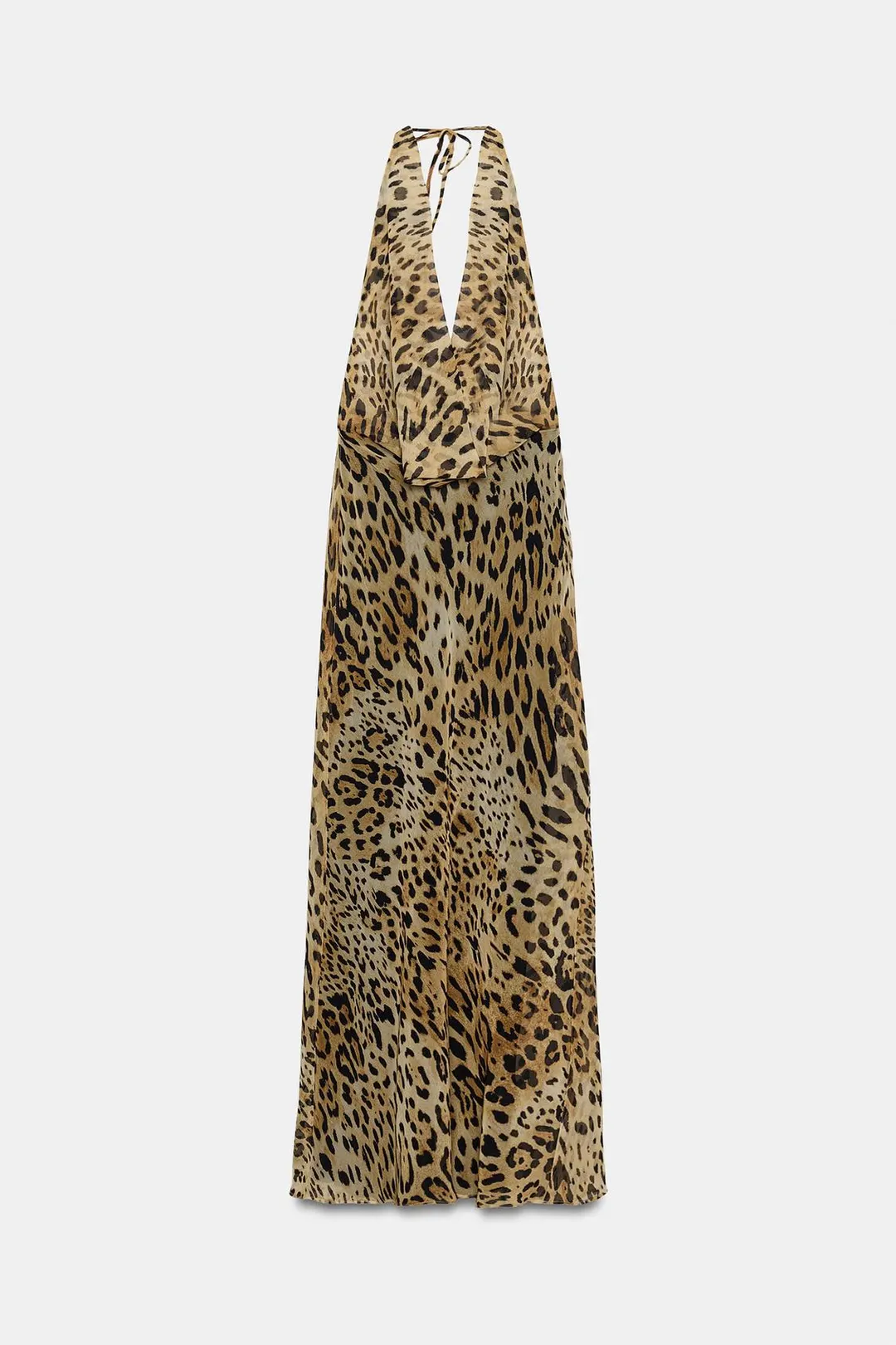 Длинное платье халтер из жоржета с анималистичным принтом, Zara