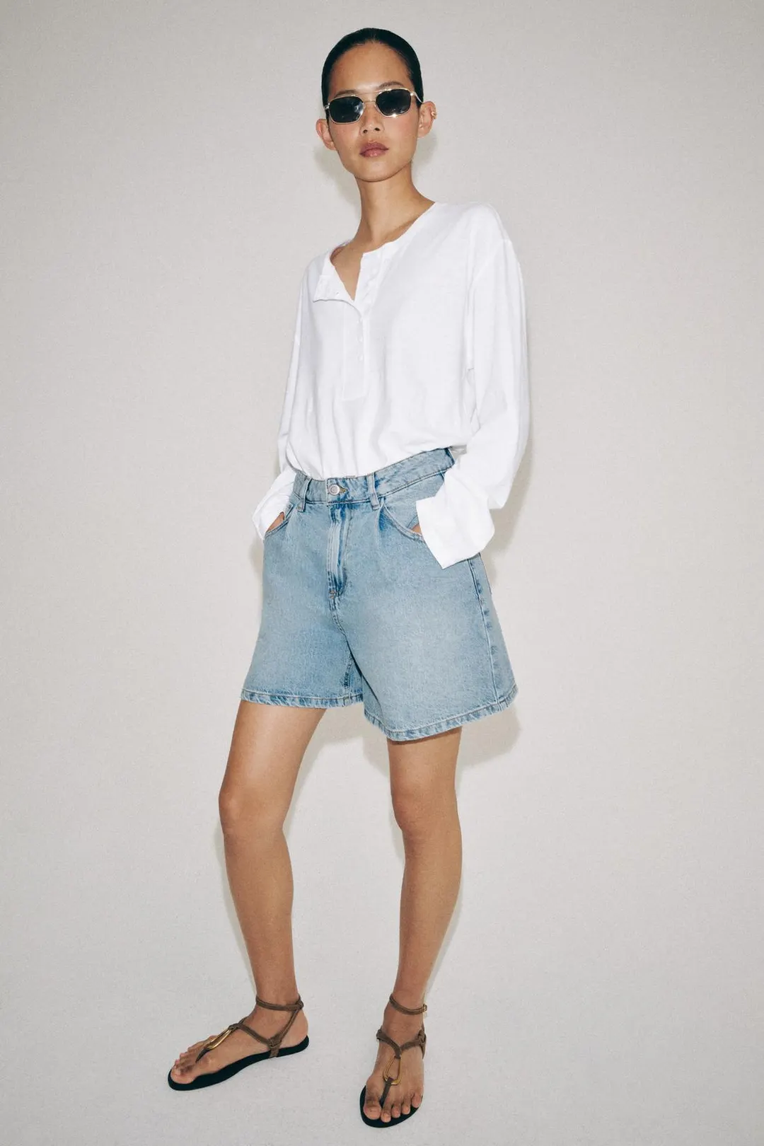 Джинсовые шорты ZW Collection с высокой посадкой, Zara