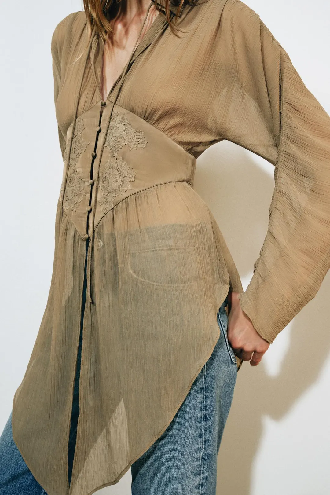 Струящаяся кружевная рубашка ZW Collection, Zara