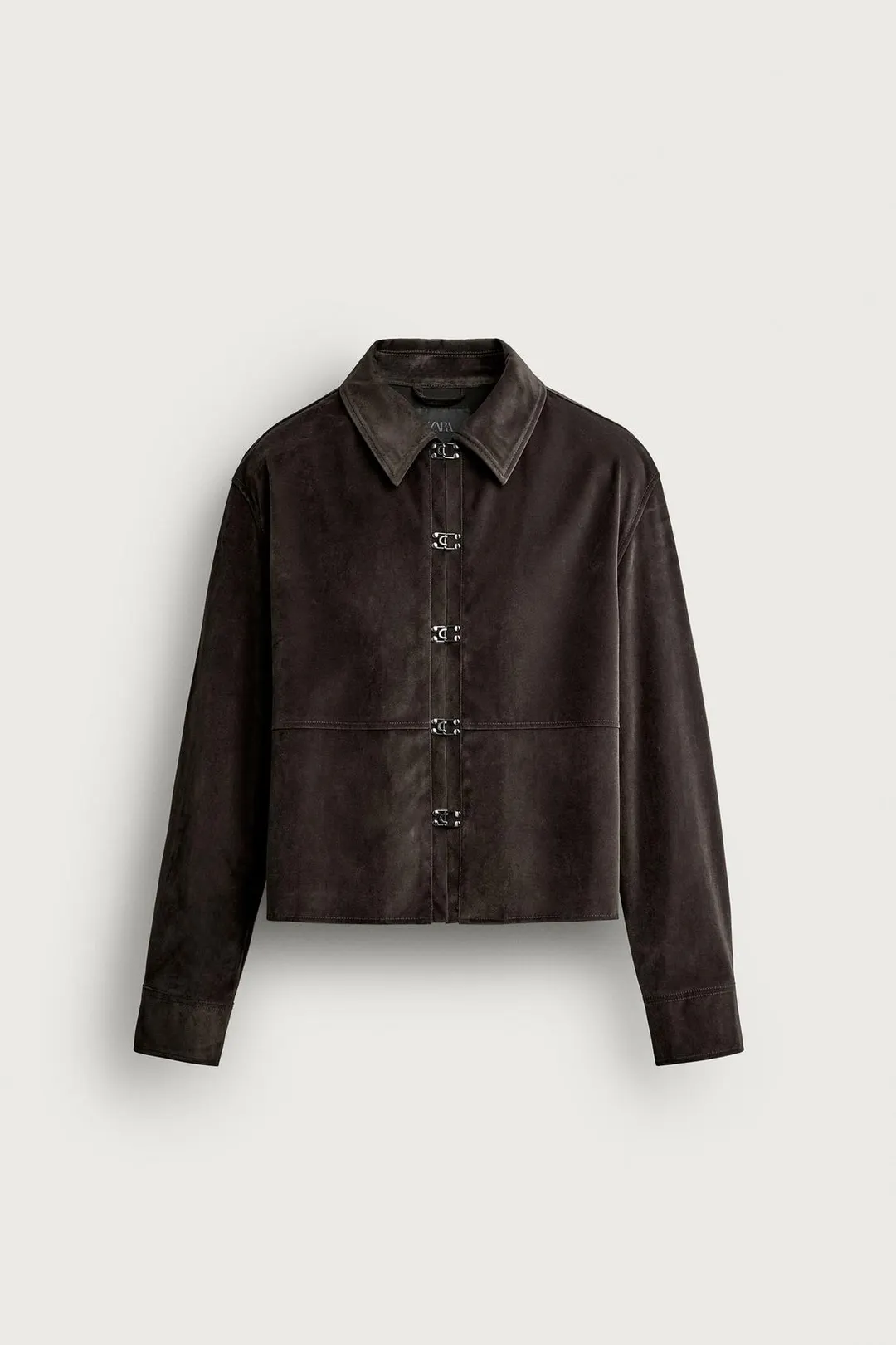 Укороченная куртка под кожу с крючками, Zara