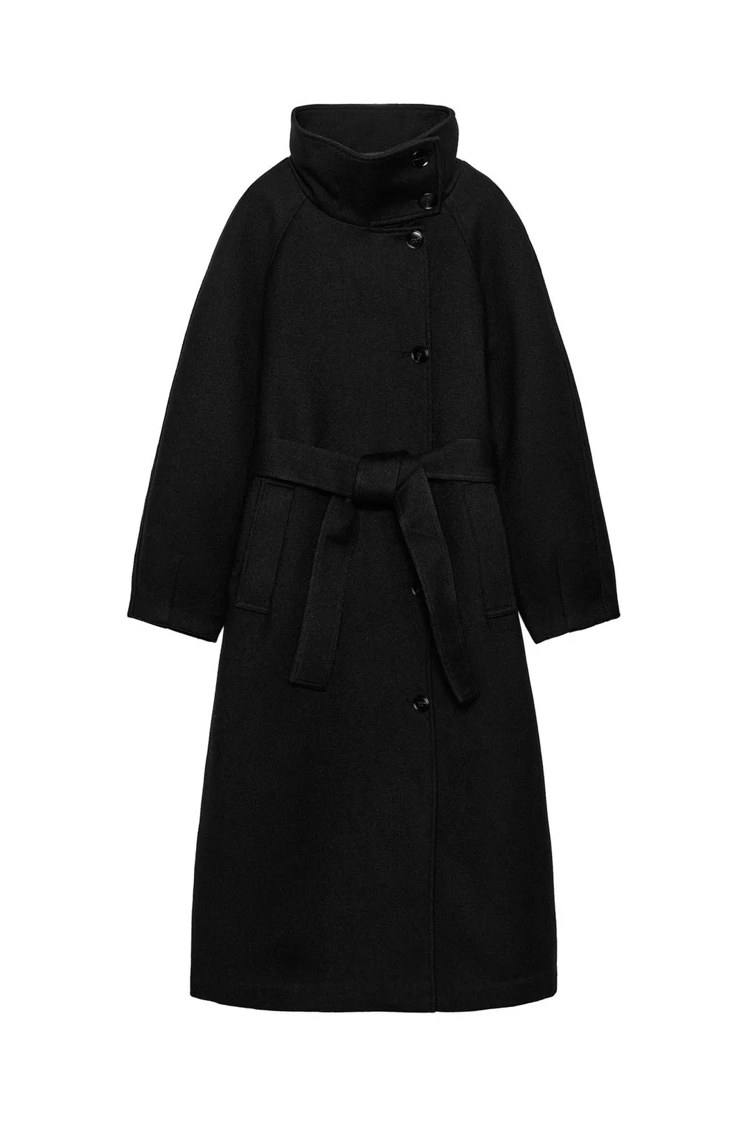 Пальто с высоким воротником и поясом, Zara