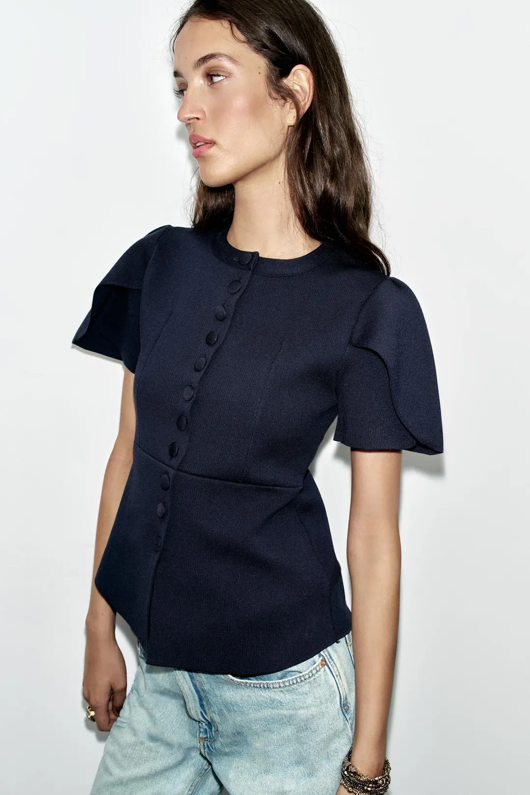 Кардиган из трикотажа с объемными рукавами и разрезами, Zara