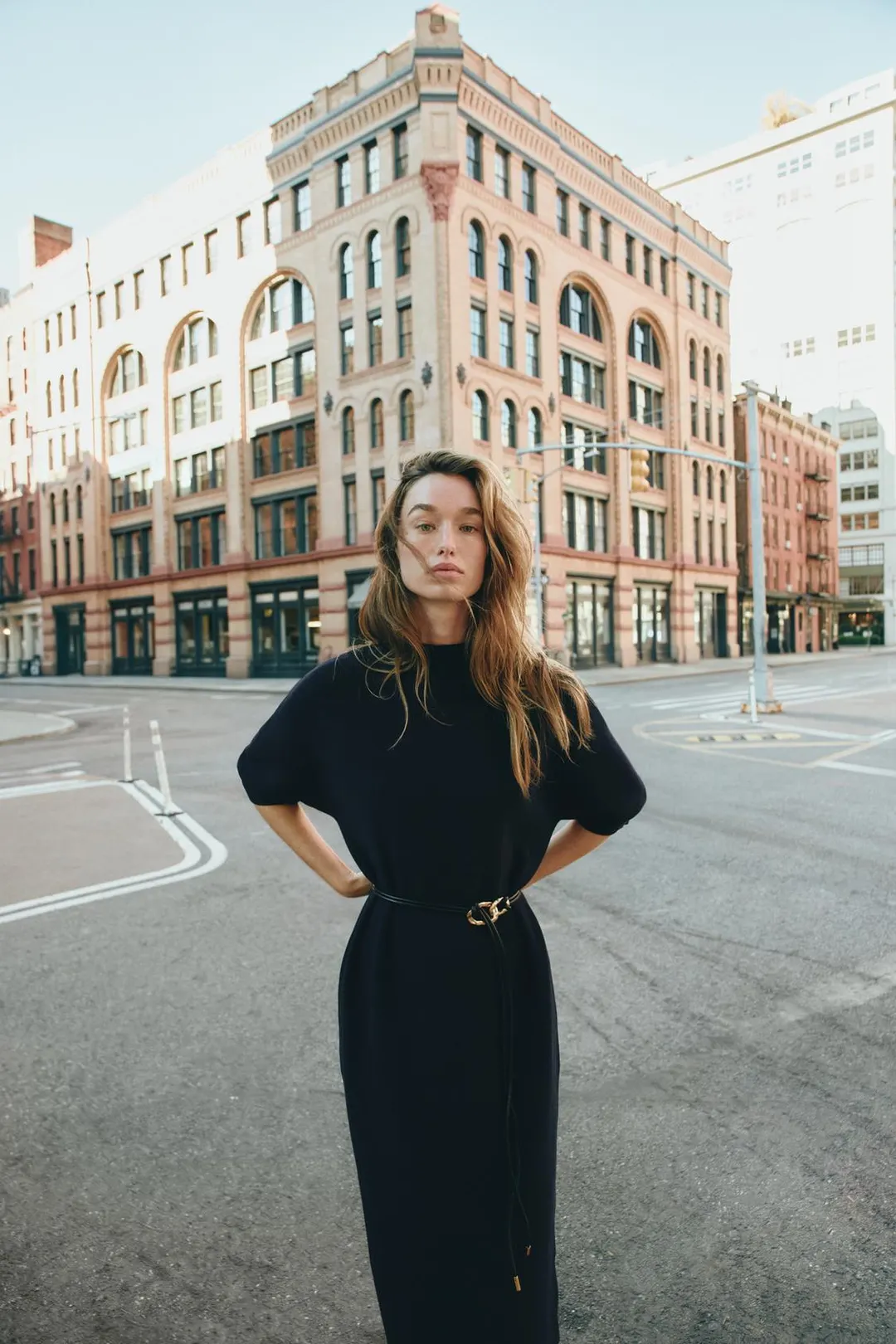Платье длинное из трикотажа с поясом, Zara