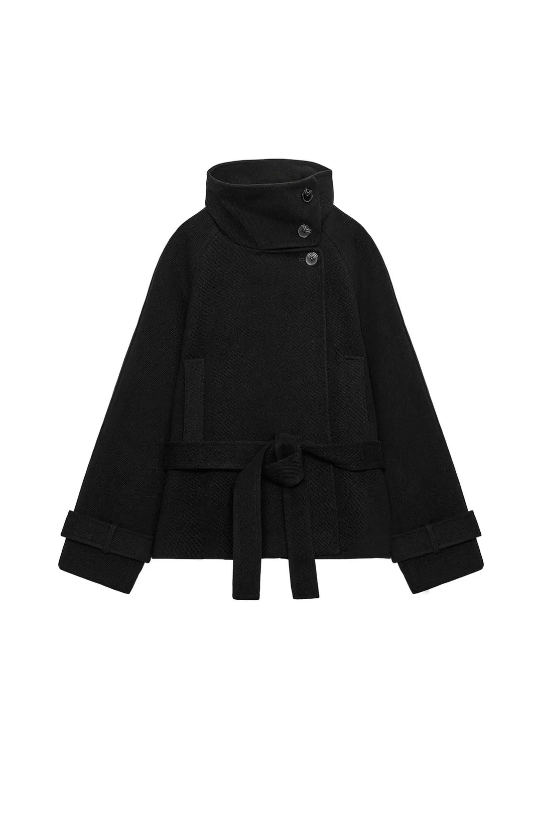 Пальто с высоким воротником и поясом, Zara